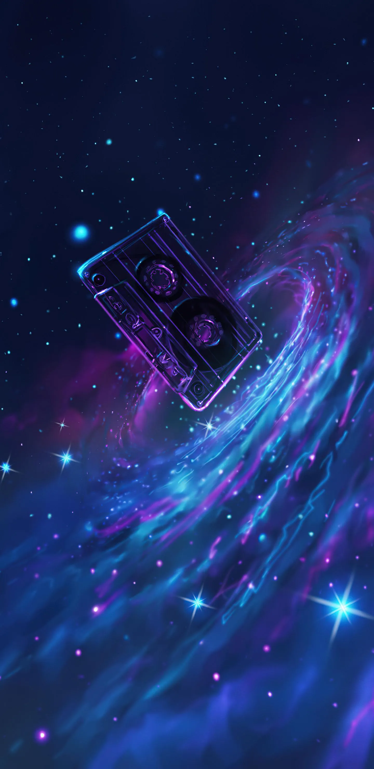 Purple Galaxy with Cassette Floating in Space Wallpaper