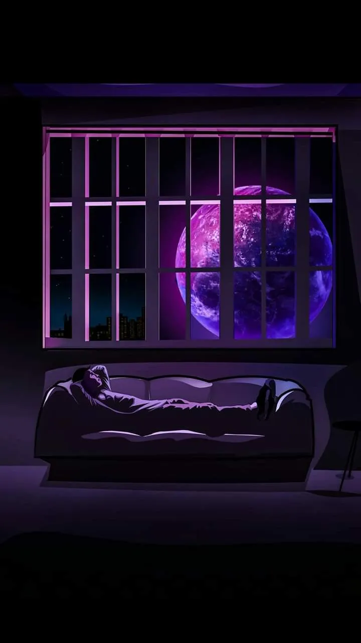Purple Neon Room with Screen Futuristic SciFi Wallpaper