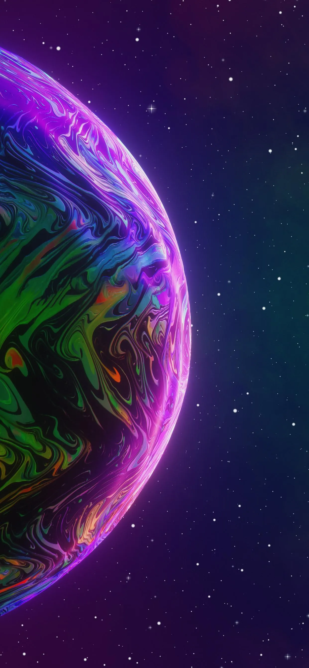 Purple Planet Orbit in Outer Space with Cosmic Energy Glow