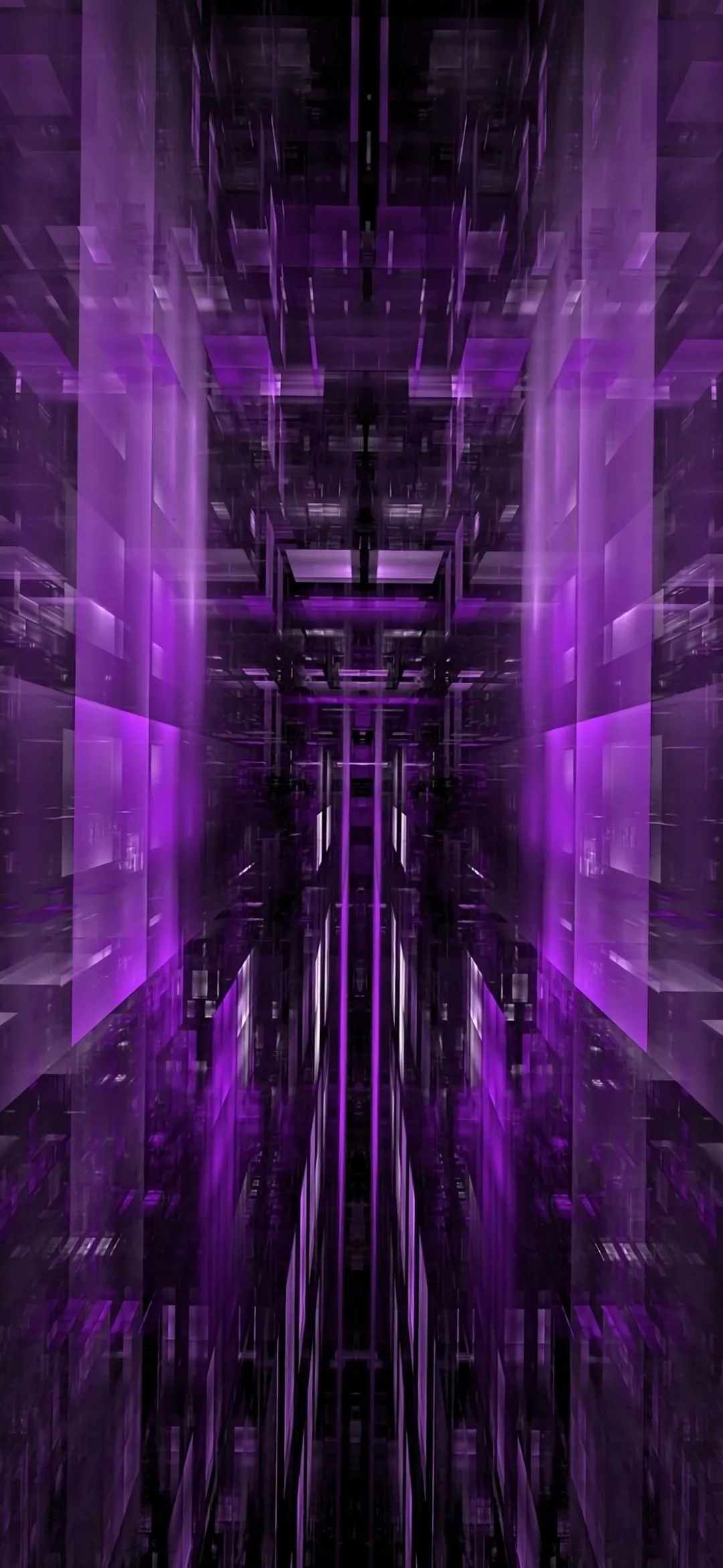 Purple Sci Fi Corridor with Glowing Abstract Energy Lines