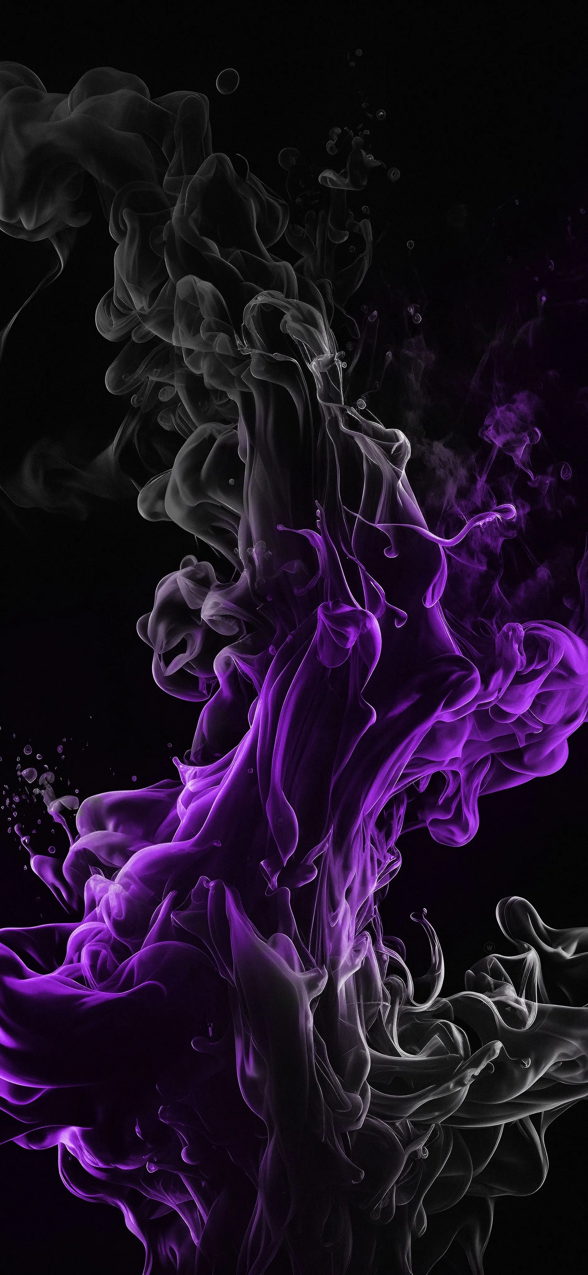 Purple Smoke Flowing on Deep Black Background Wallpaper