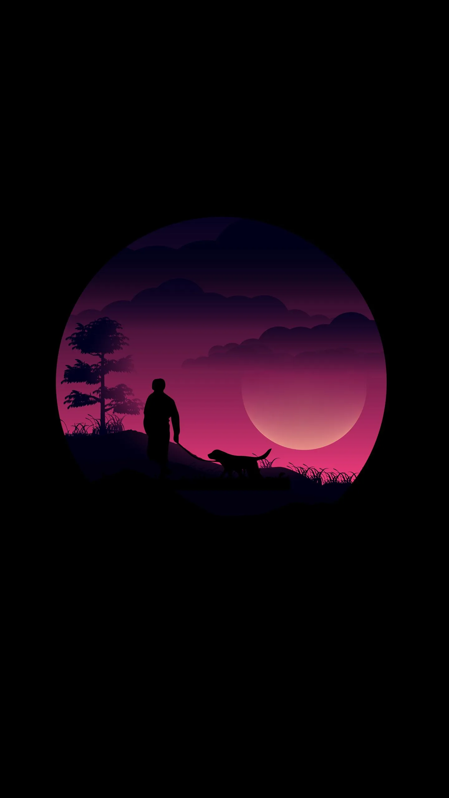 Purple Sunset Sky with Silhouette Trees and Hills Wallpaper