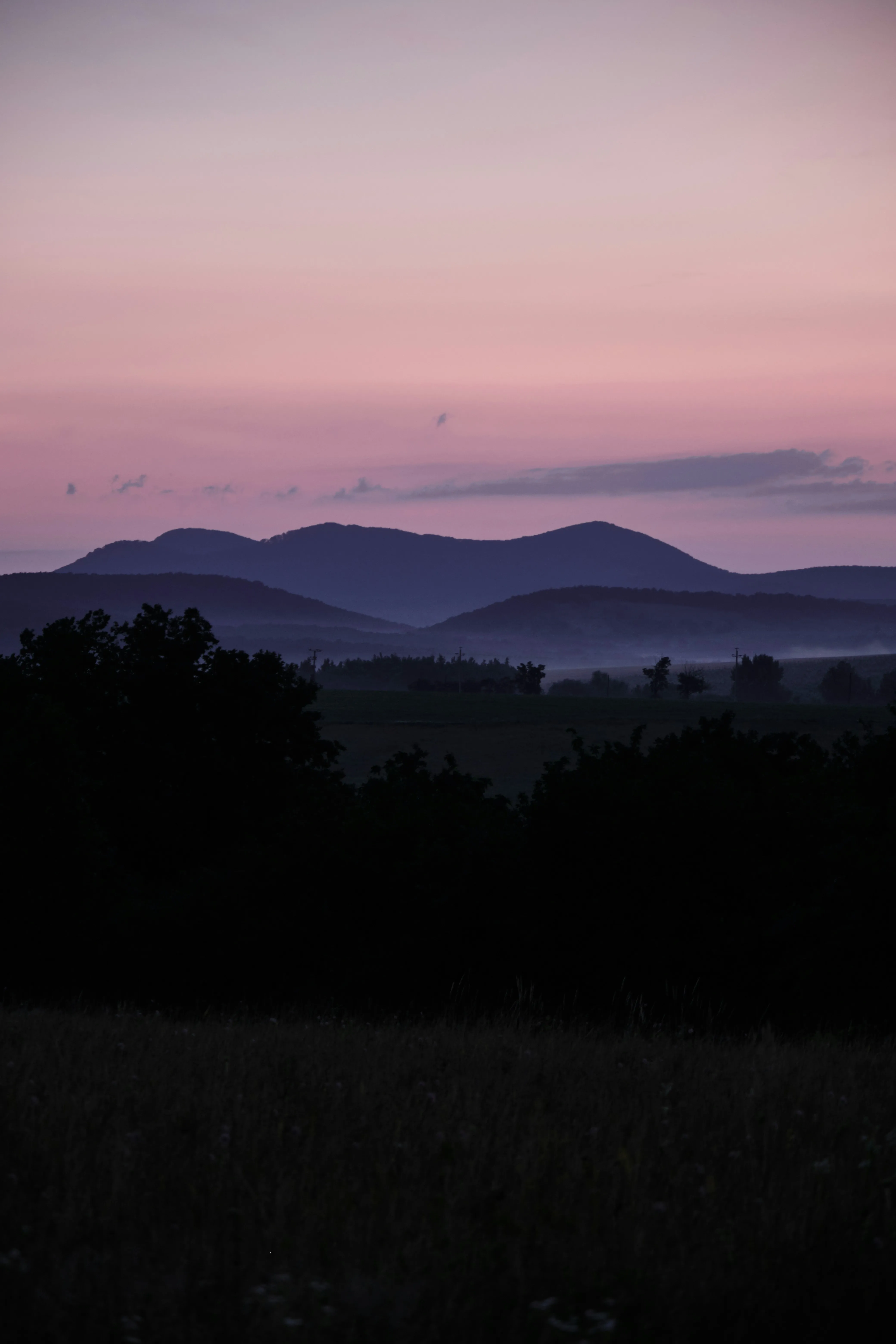 Purple Twilight Sky Over Mountain Landscape Wallpaper
