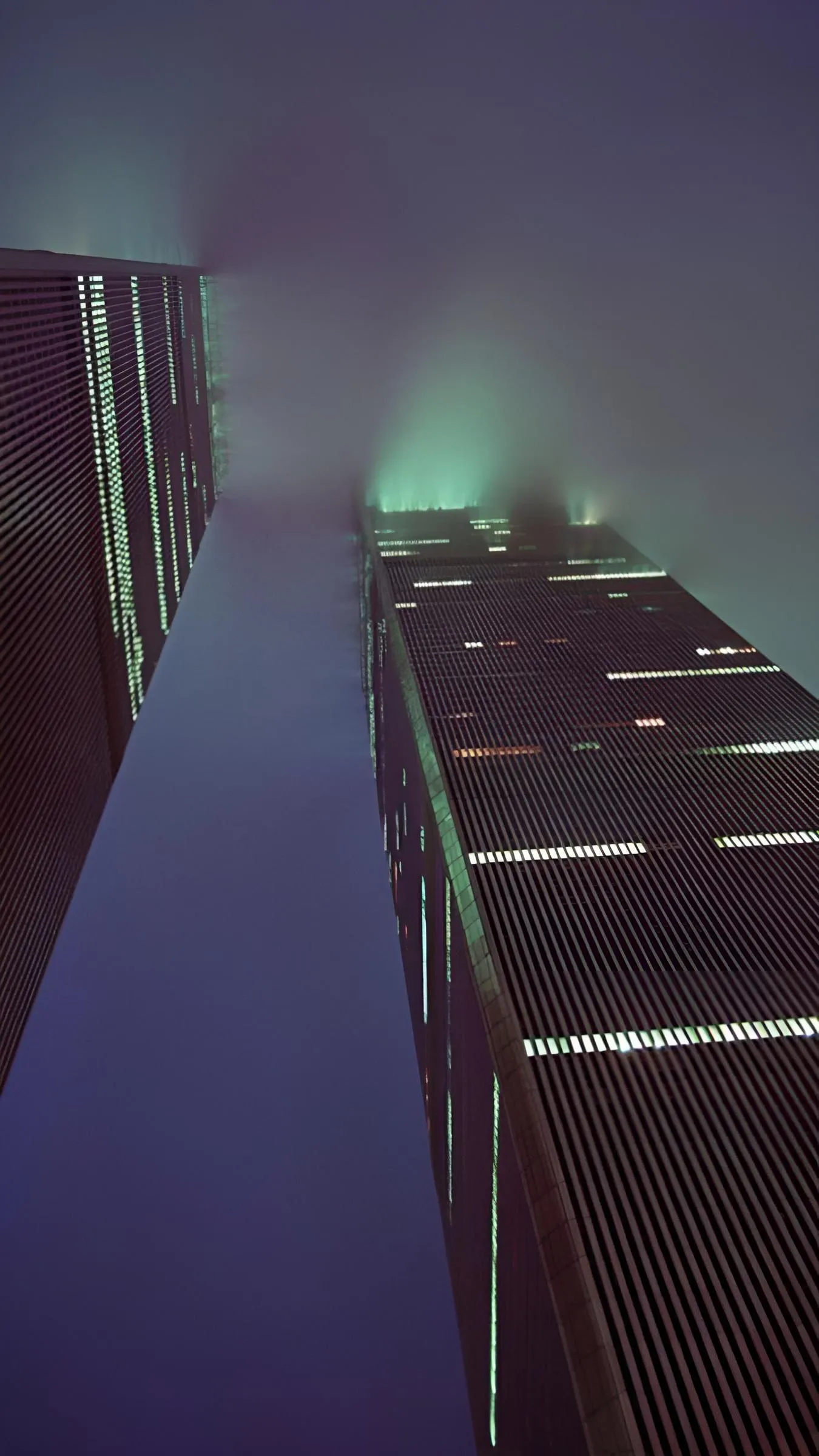 Purple Urban Night Scene with Neon Skyscrapers Wallpaper