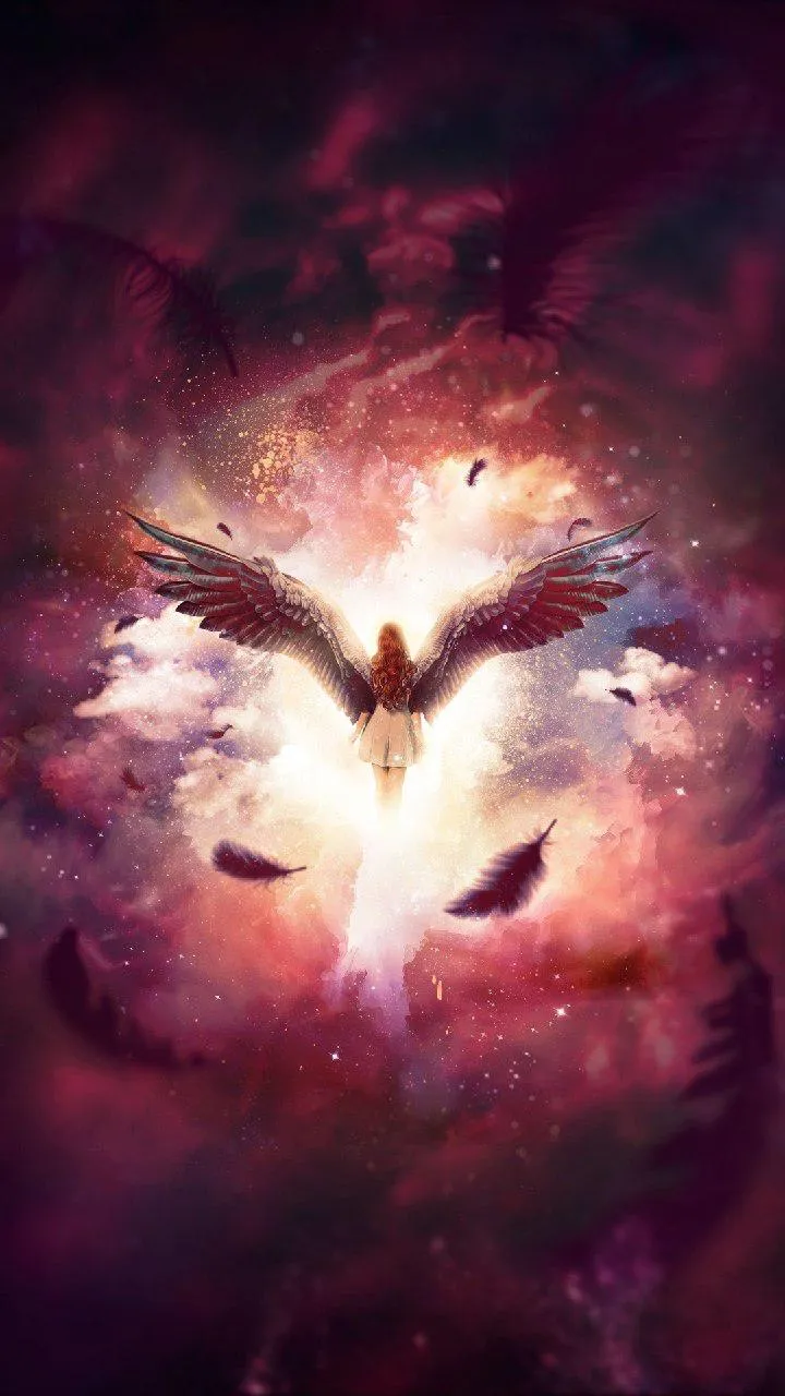 Radiant Angel Ascending Through Celestial Light Wallpaper