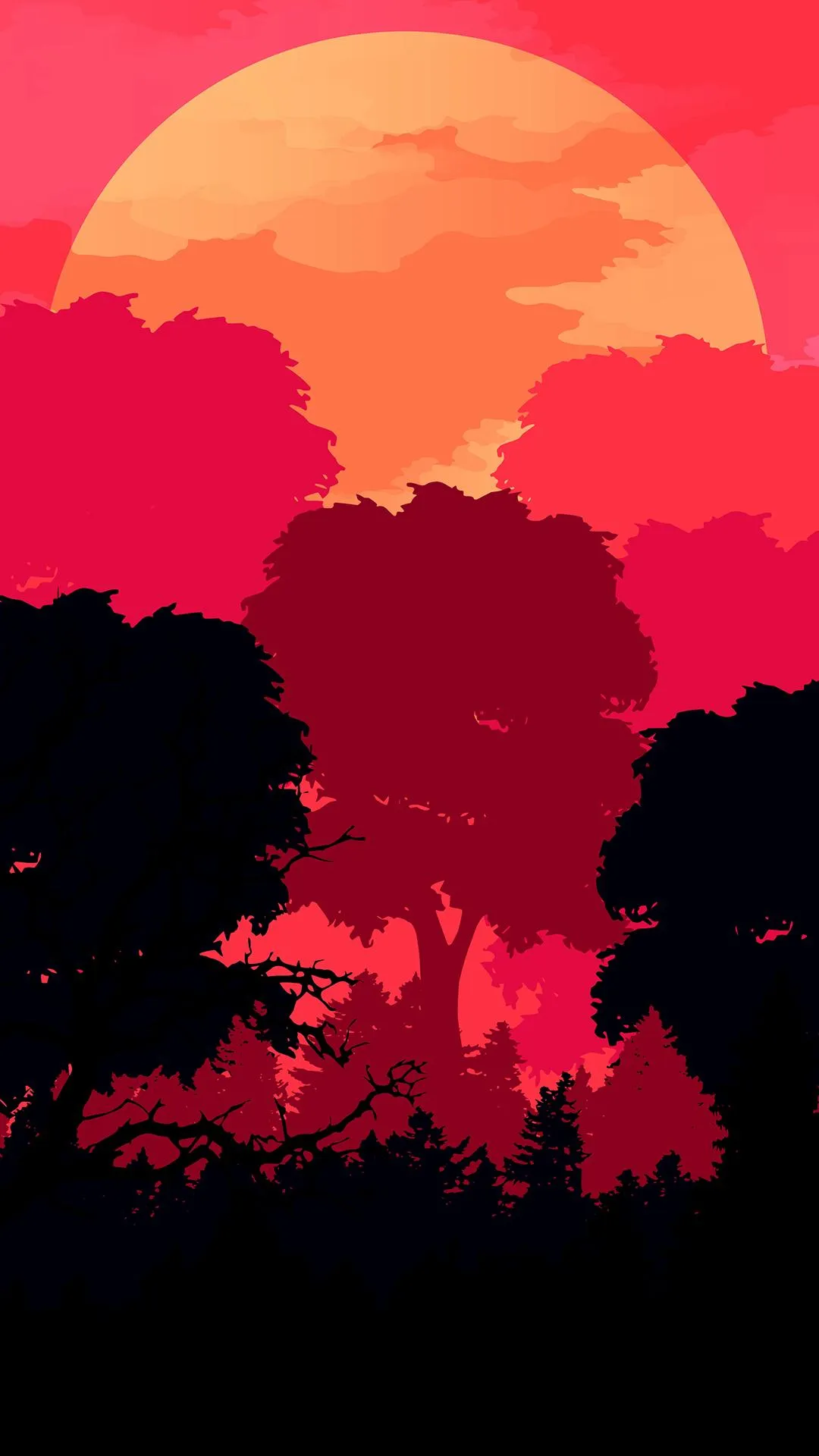 Radiant Sunset Over Silhouetted Forest Horizon Wallpaper