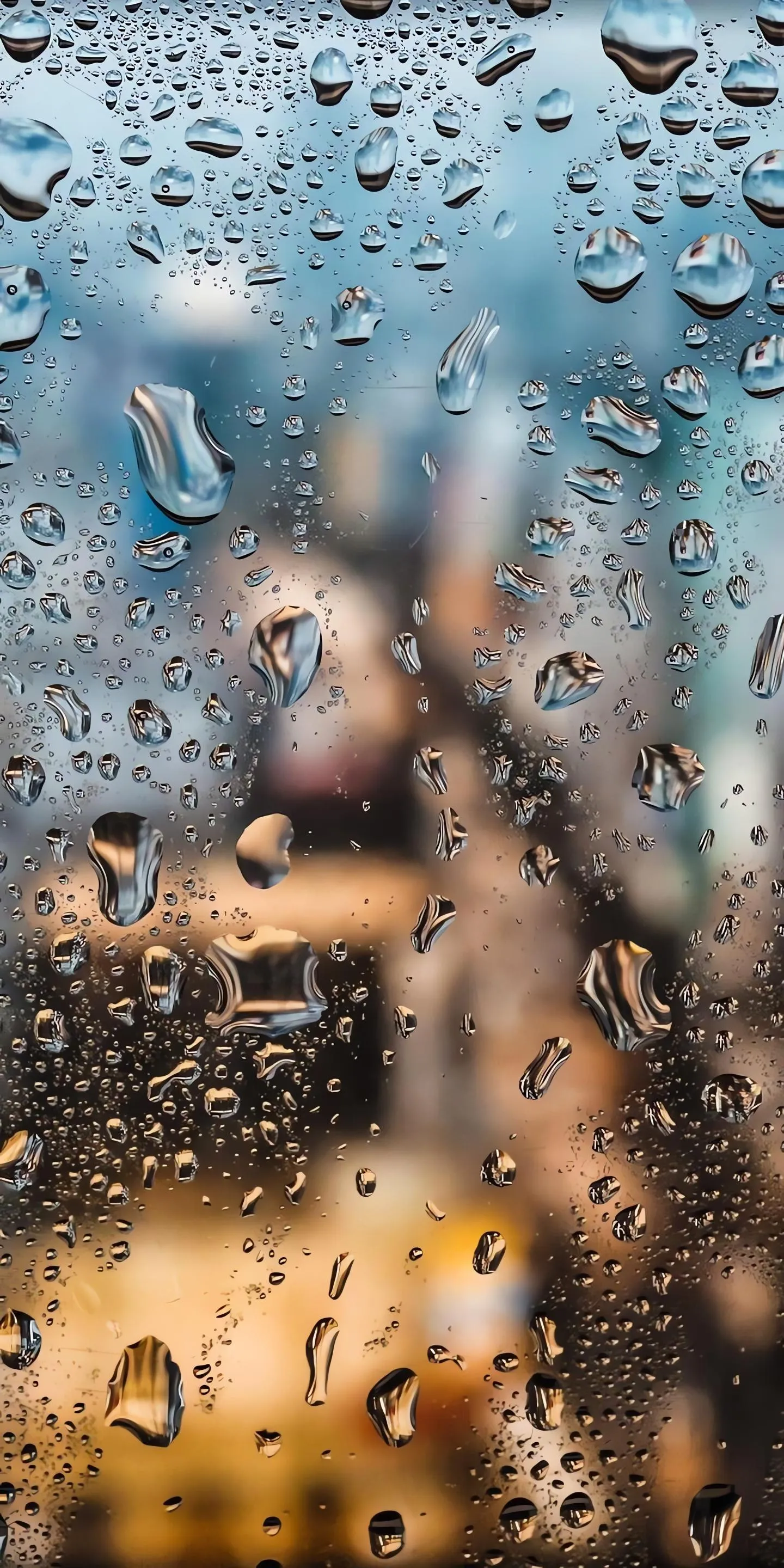 Raindrops on Window Blurring View of City Lights Wallpaper