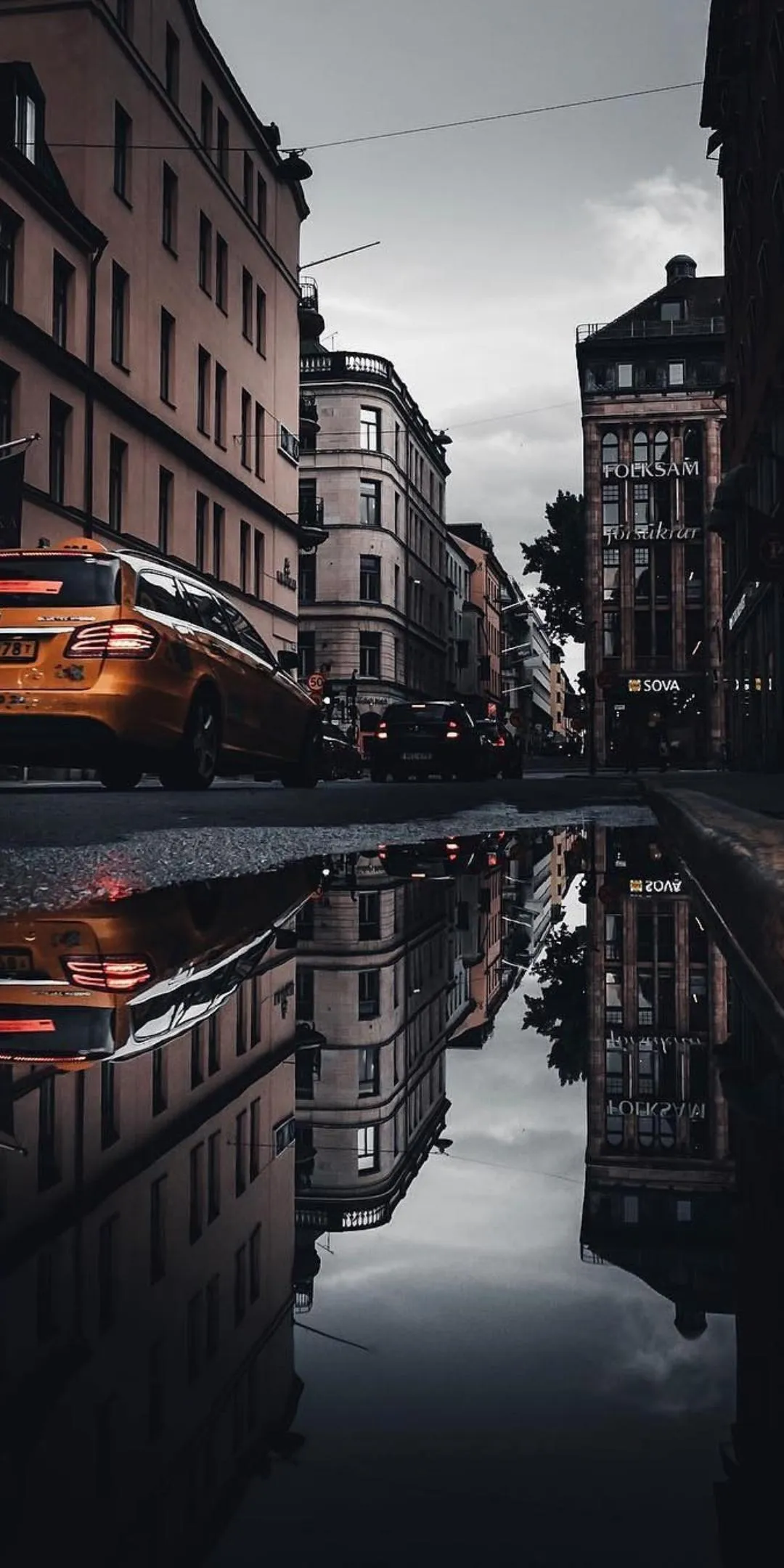 Rainy Street Alley in Europe Urban Black and White Style