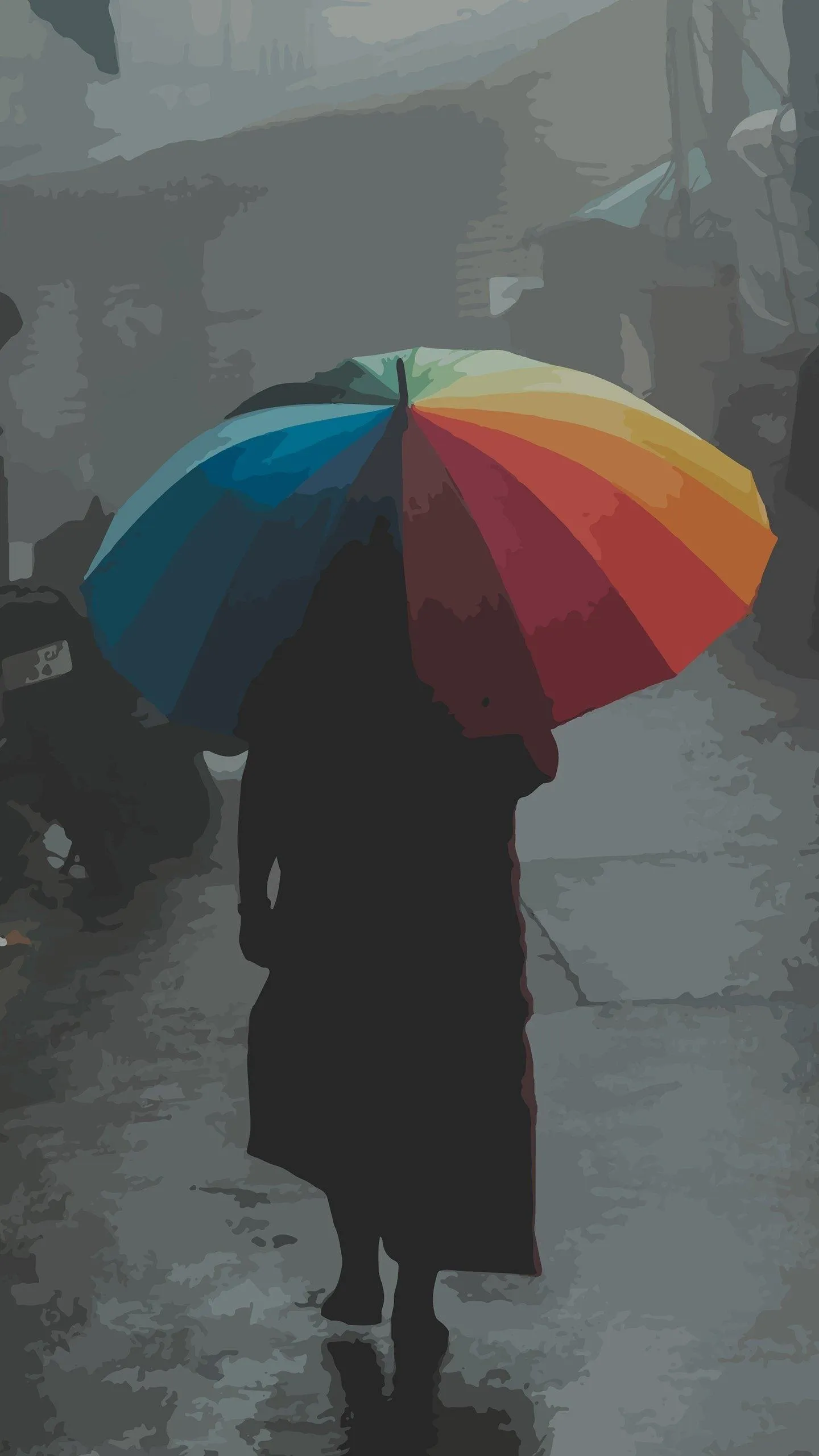 Rainy Street Scene with Bright Umbrella Wallpaper HD