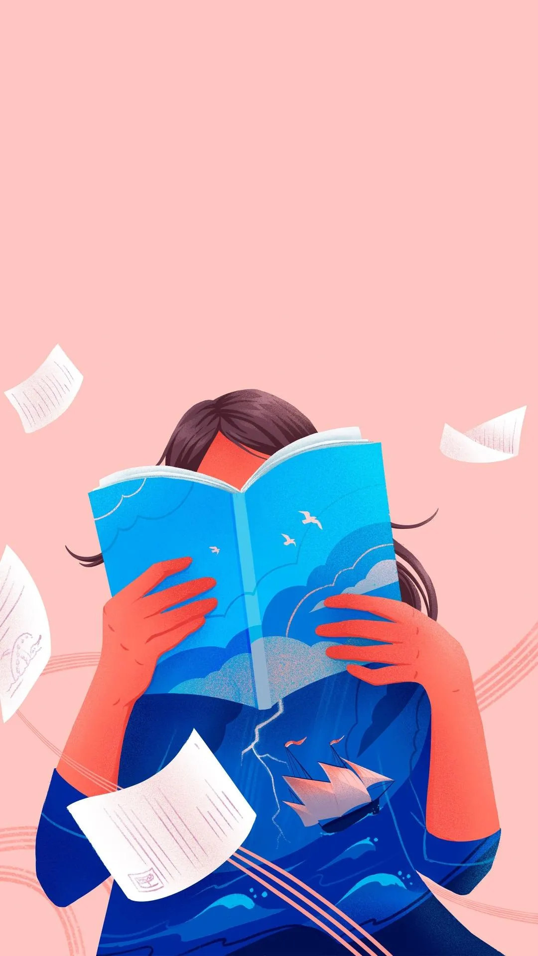 Reading Woman Illustration Minimal Art Wallpaper HD