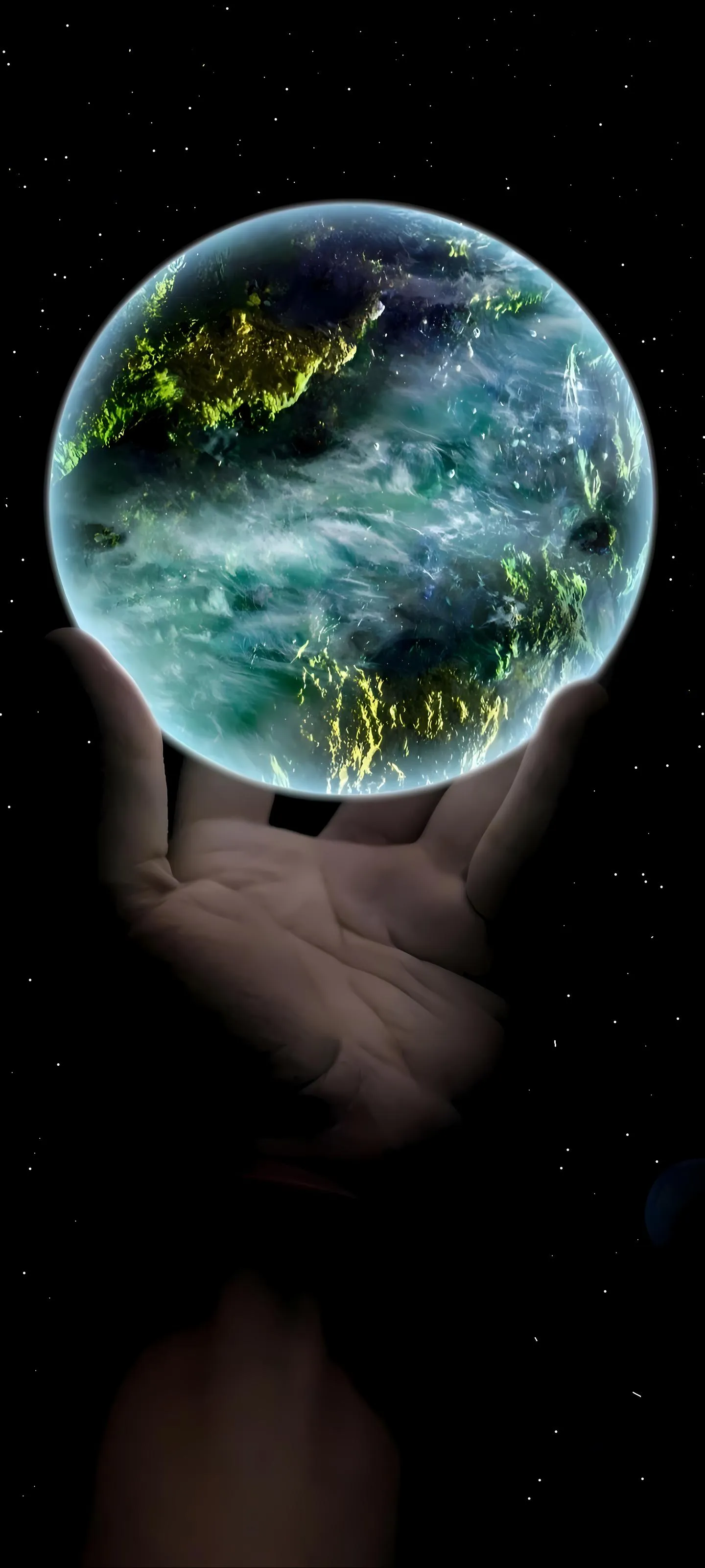 Realistic Earth Held in Human Hand in Dark Background
