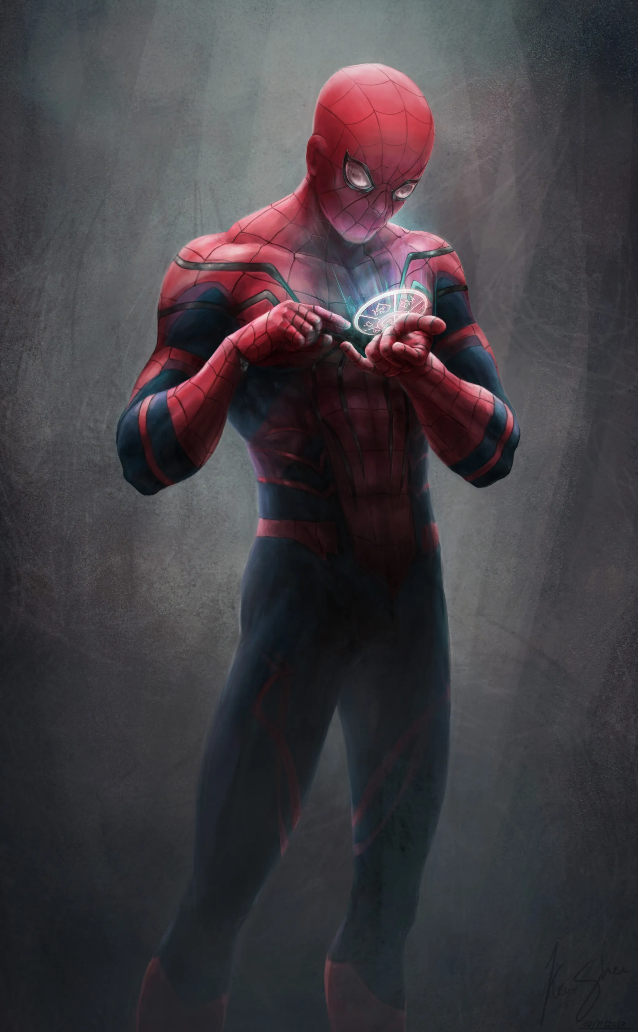 Realistic Spider Man Character Standing in Moody Fog