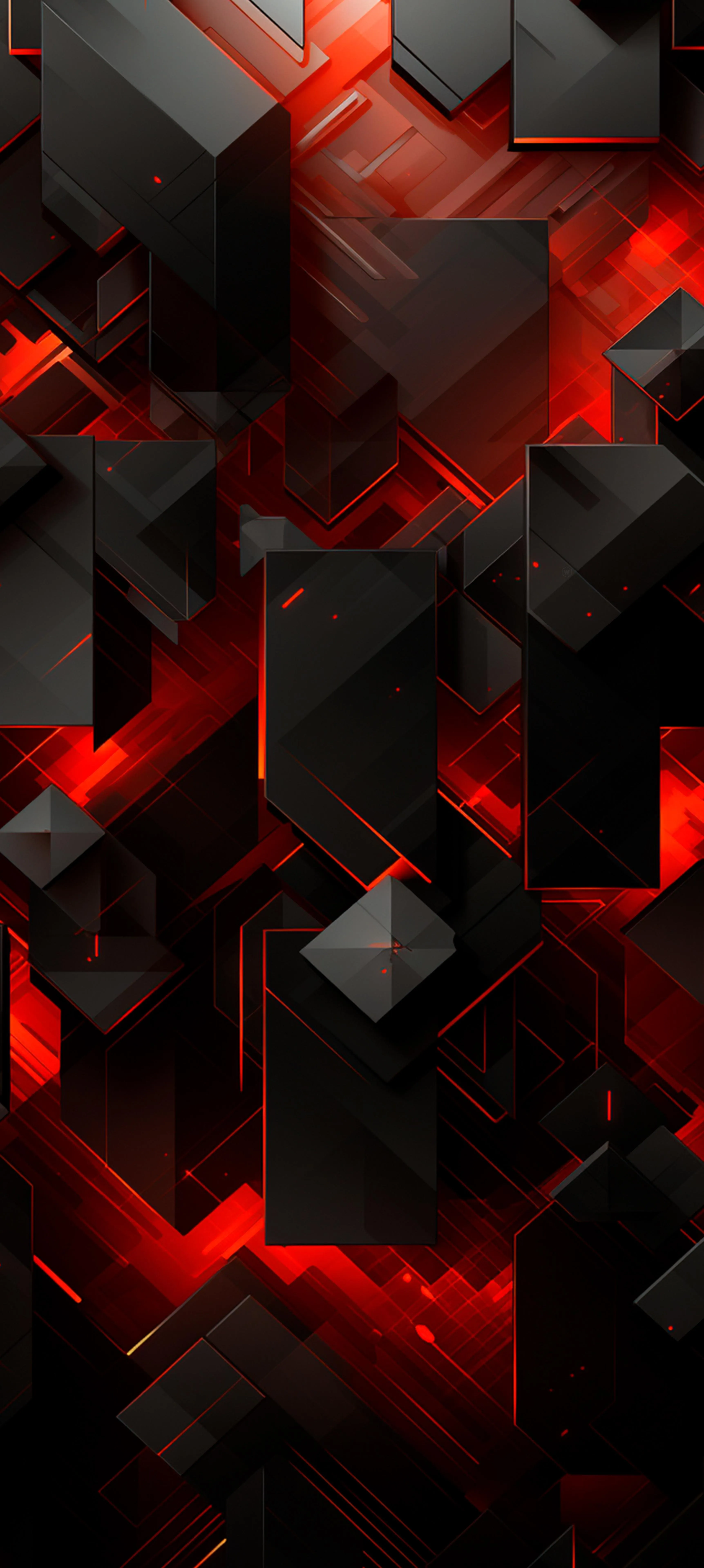 Red and Black 3D Cubes with Glowing Highlights Wallpaper