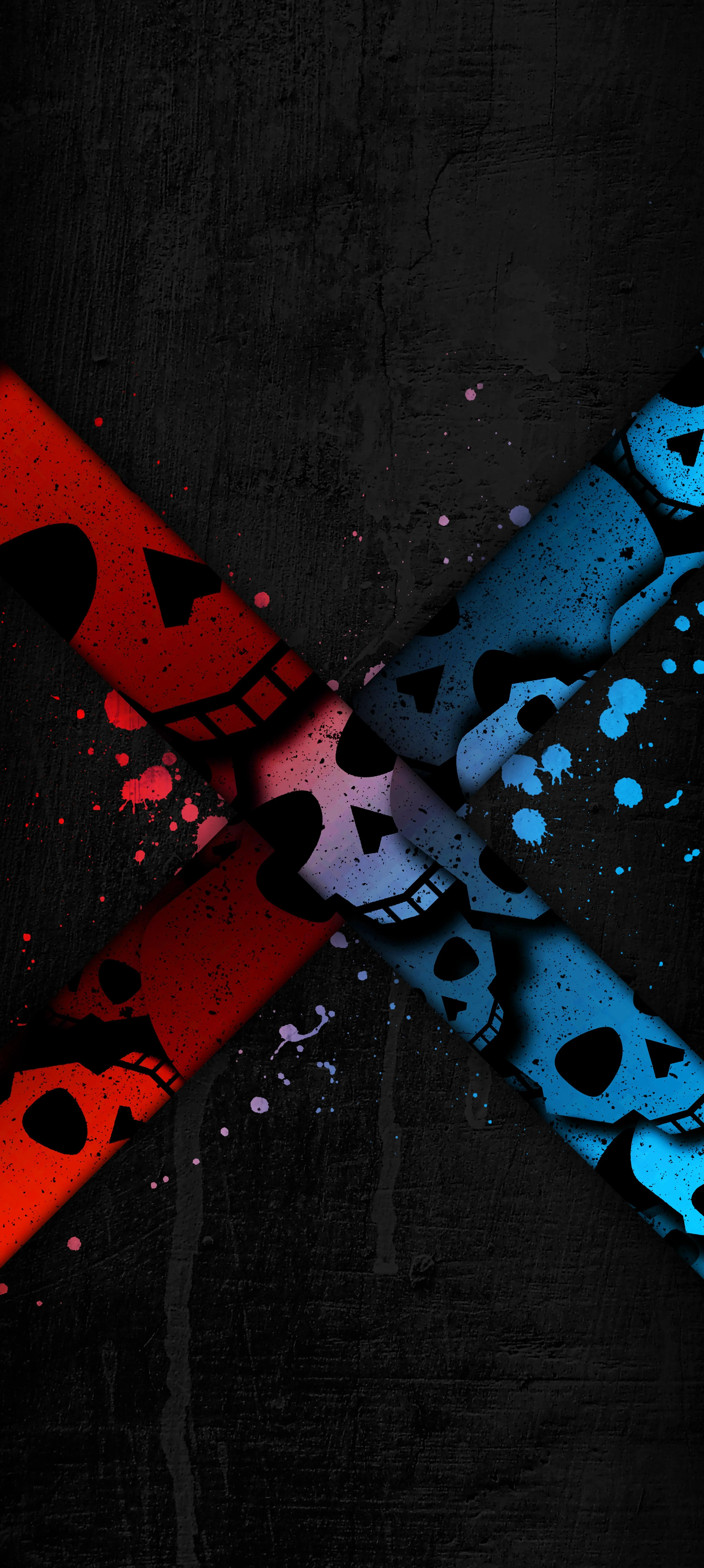 Red and Blue Abstract Pattern on Black Background Wallpaper