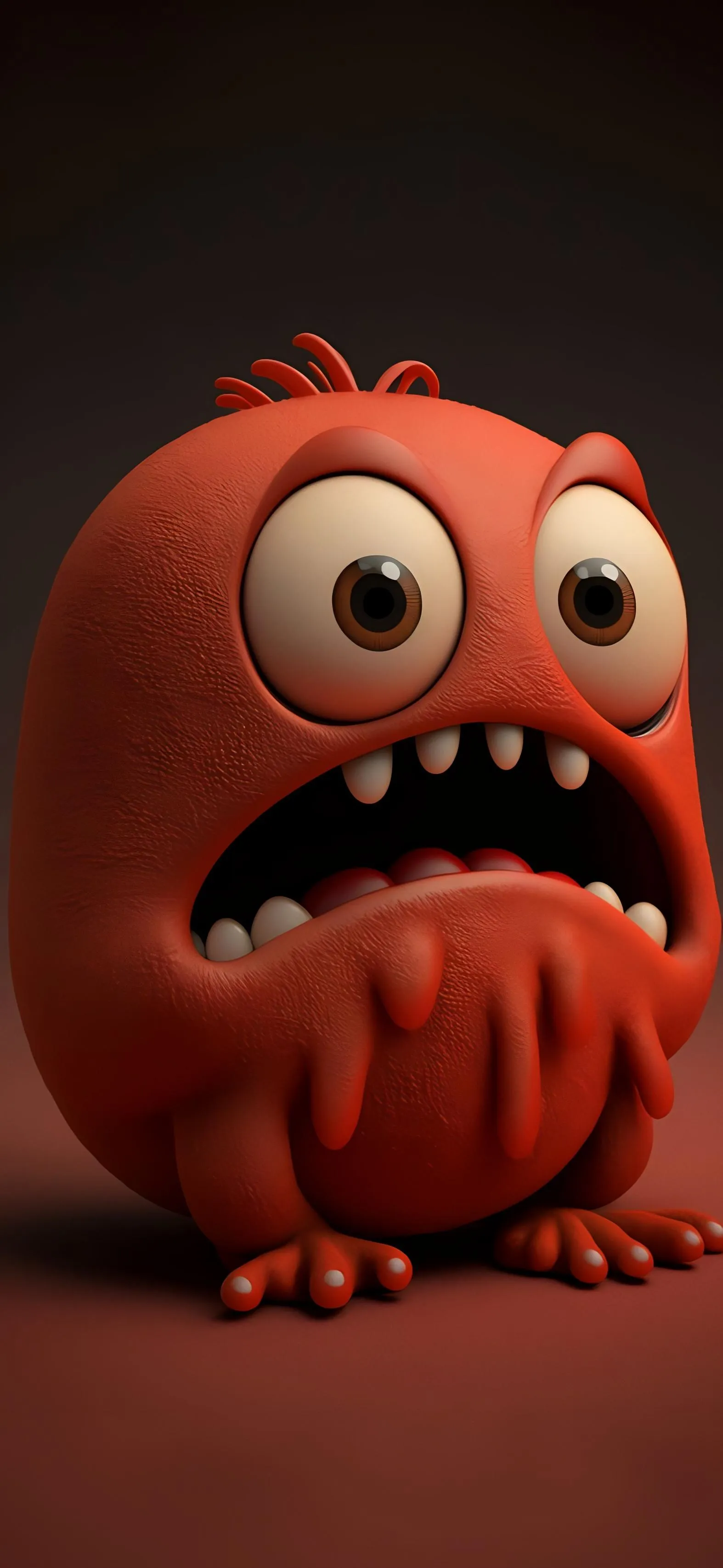 Red Cartoon Monster Character with Shocked Expression