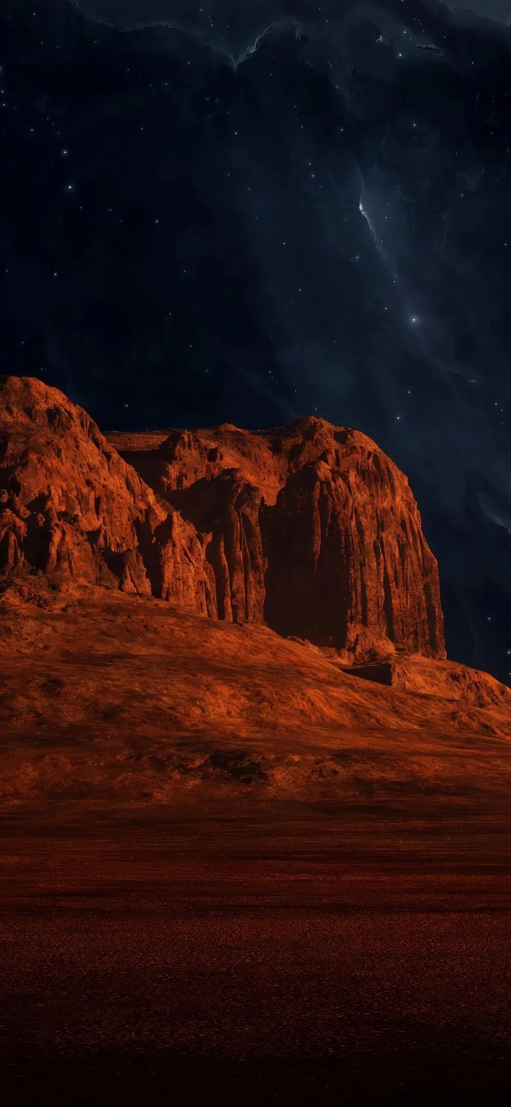 Red Desert Rocks Framed Under Starry Night Sky Horizon