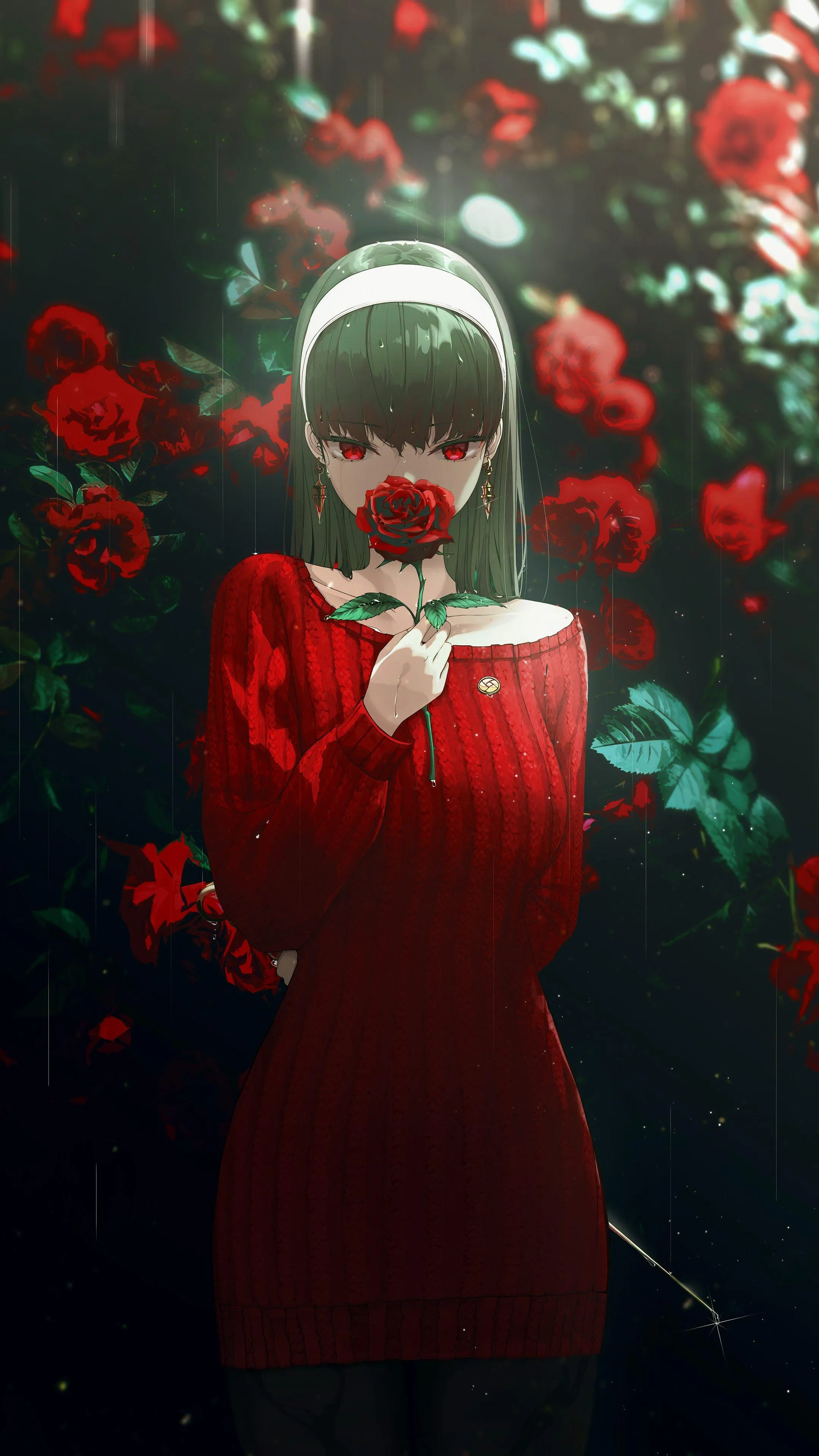 Red Dress Girl Floral Art for OnePlus 12R Wallpaper