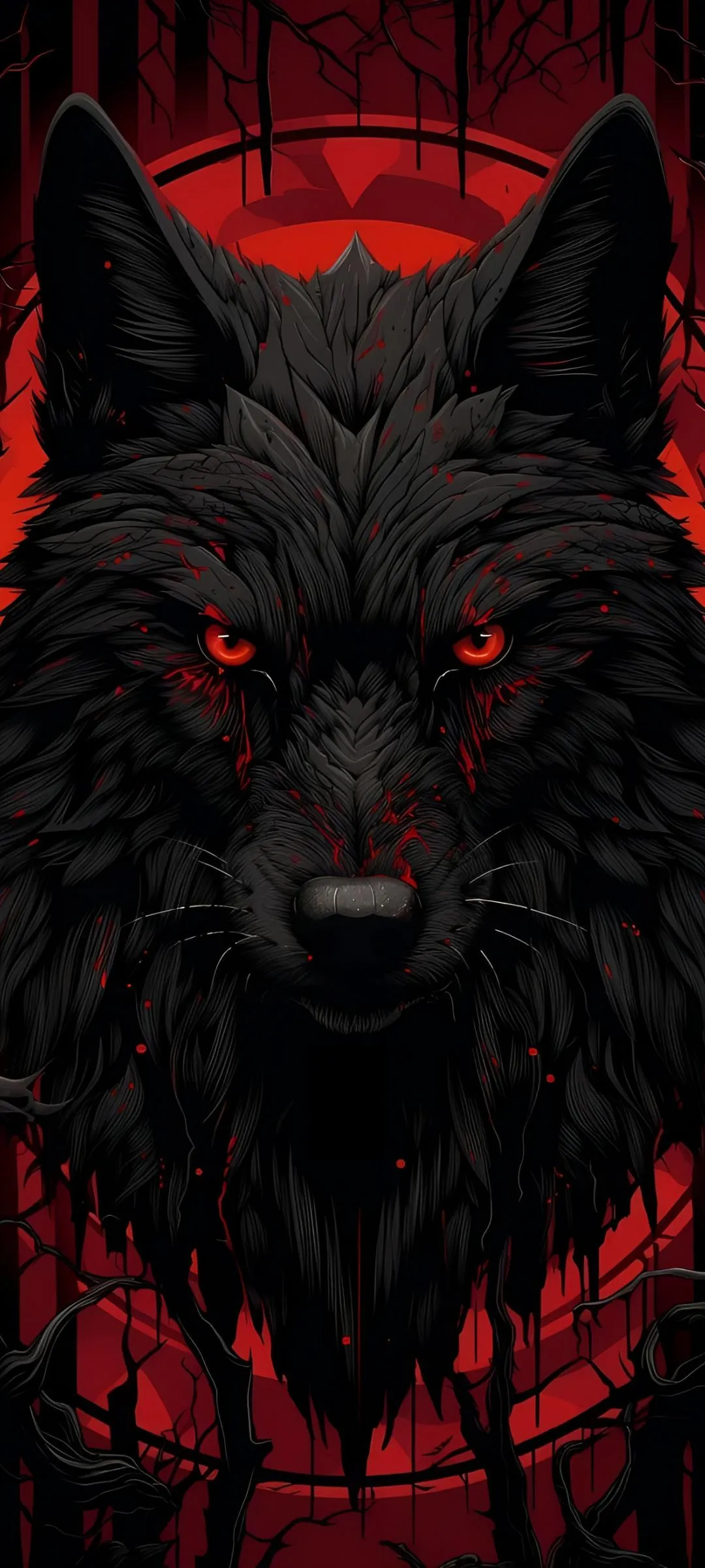 Red Glowing Eyes Wolf Digital Art Mobile Wallpaper