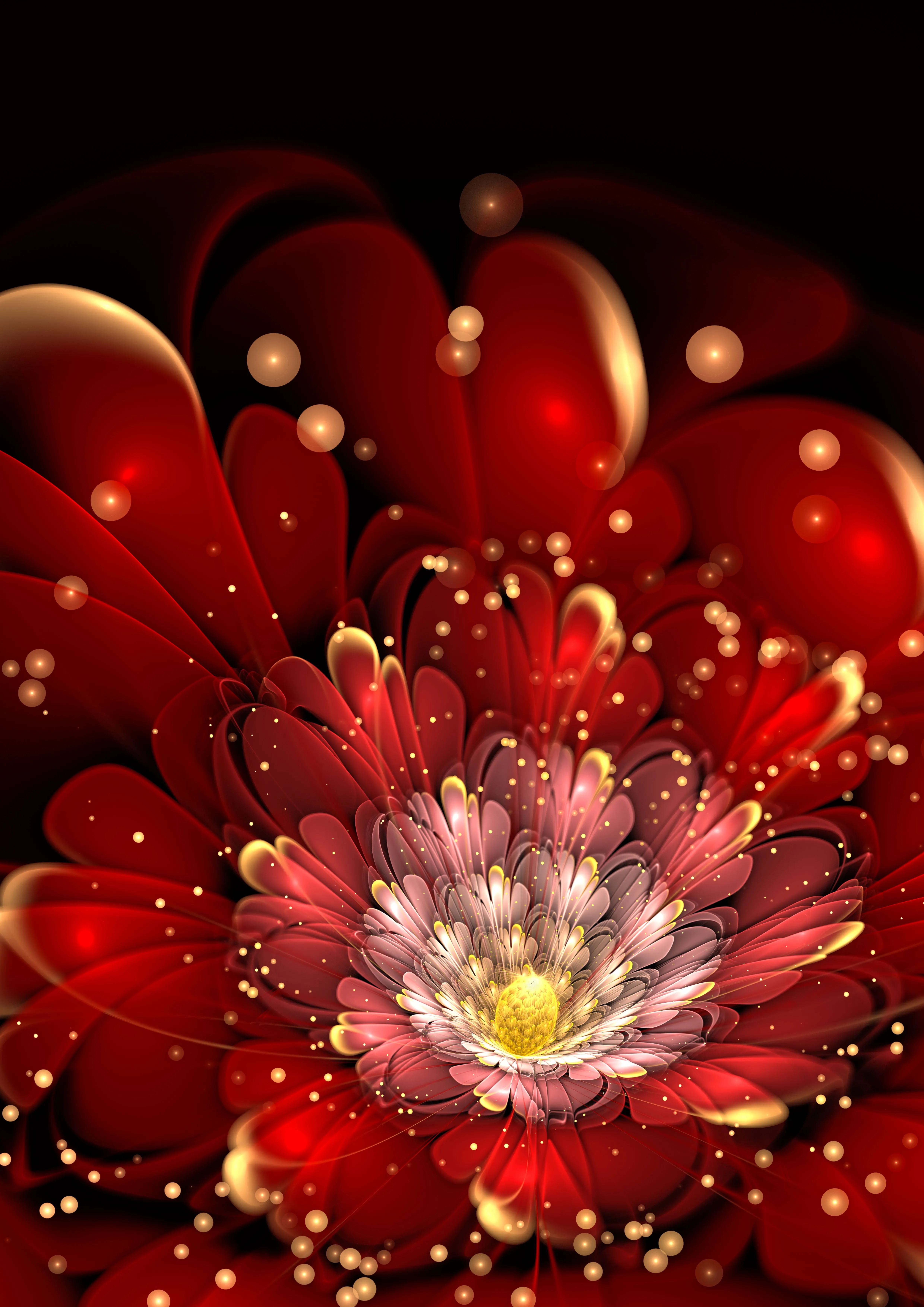 Red Glowing Flower Bloom in Dark Background Wallpaper