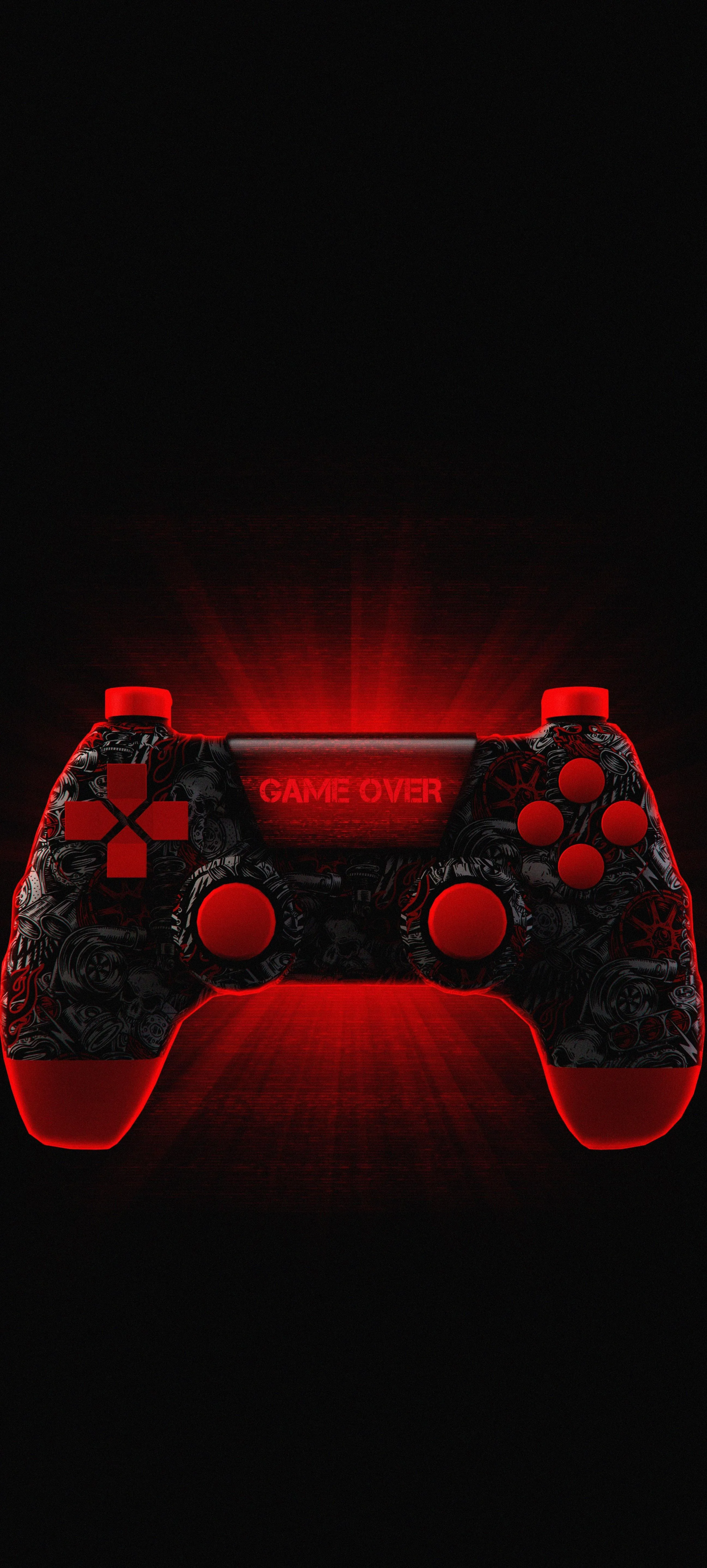 Red Glowing Gaming Controller on a Black Background Wallpaper