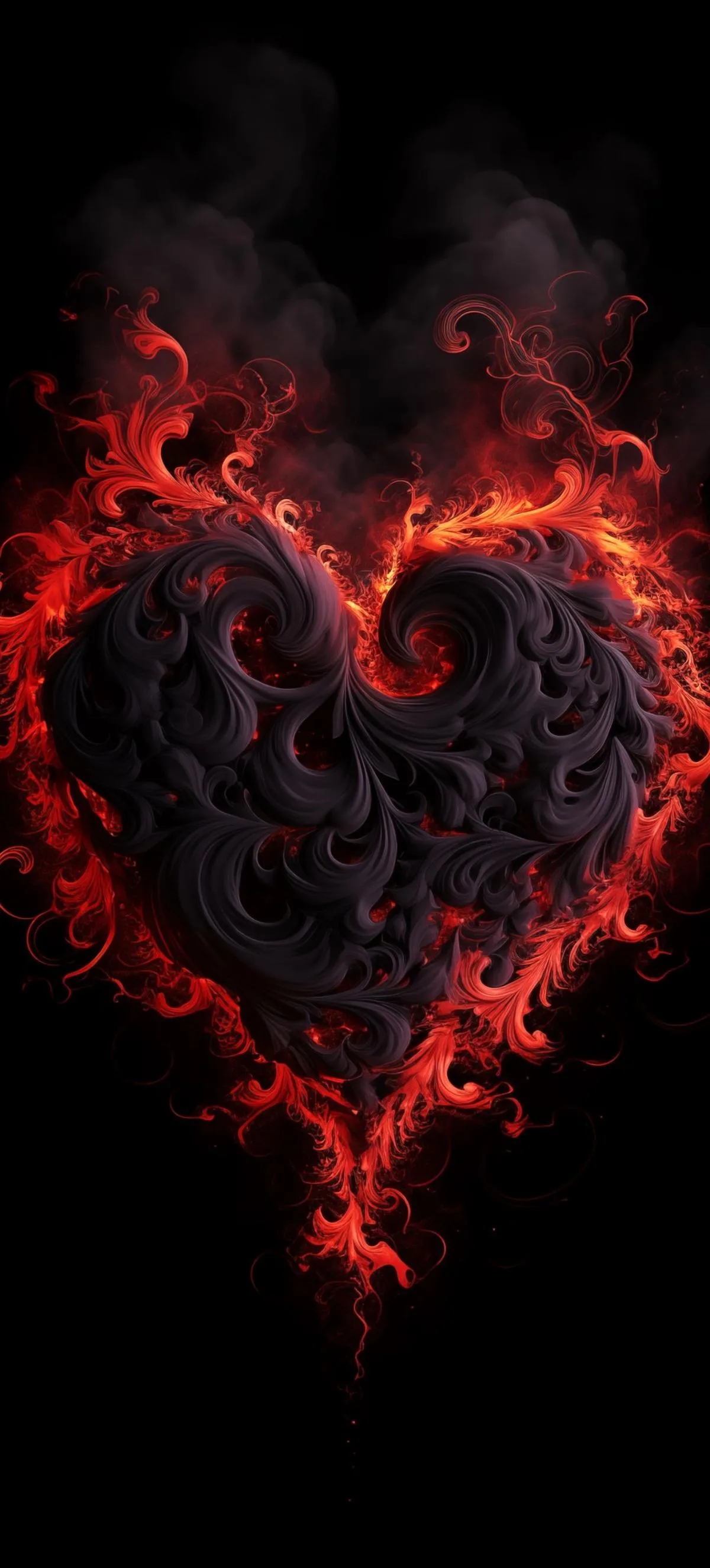 Red Heart Formed with Burning Sparks in Darkness Wallpaper