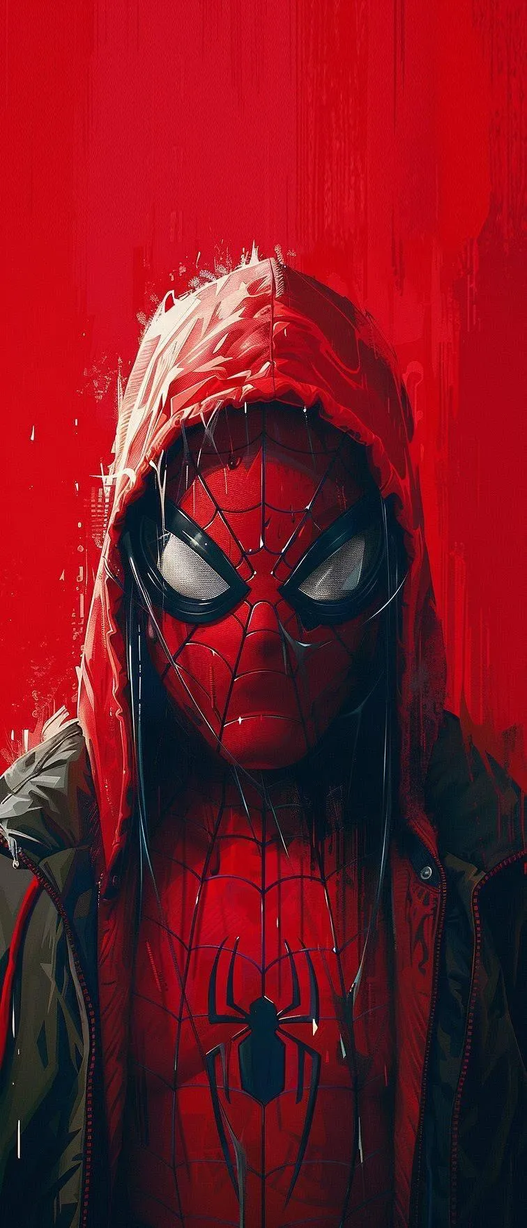 Red Hooded Spiderman with Dark City Background Wallpaper