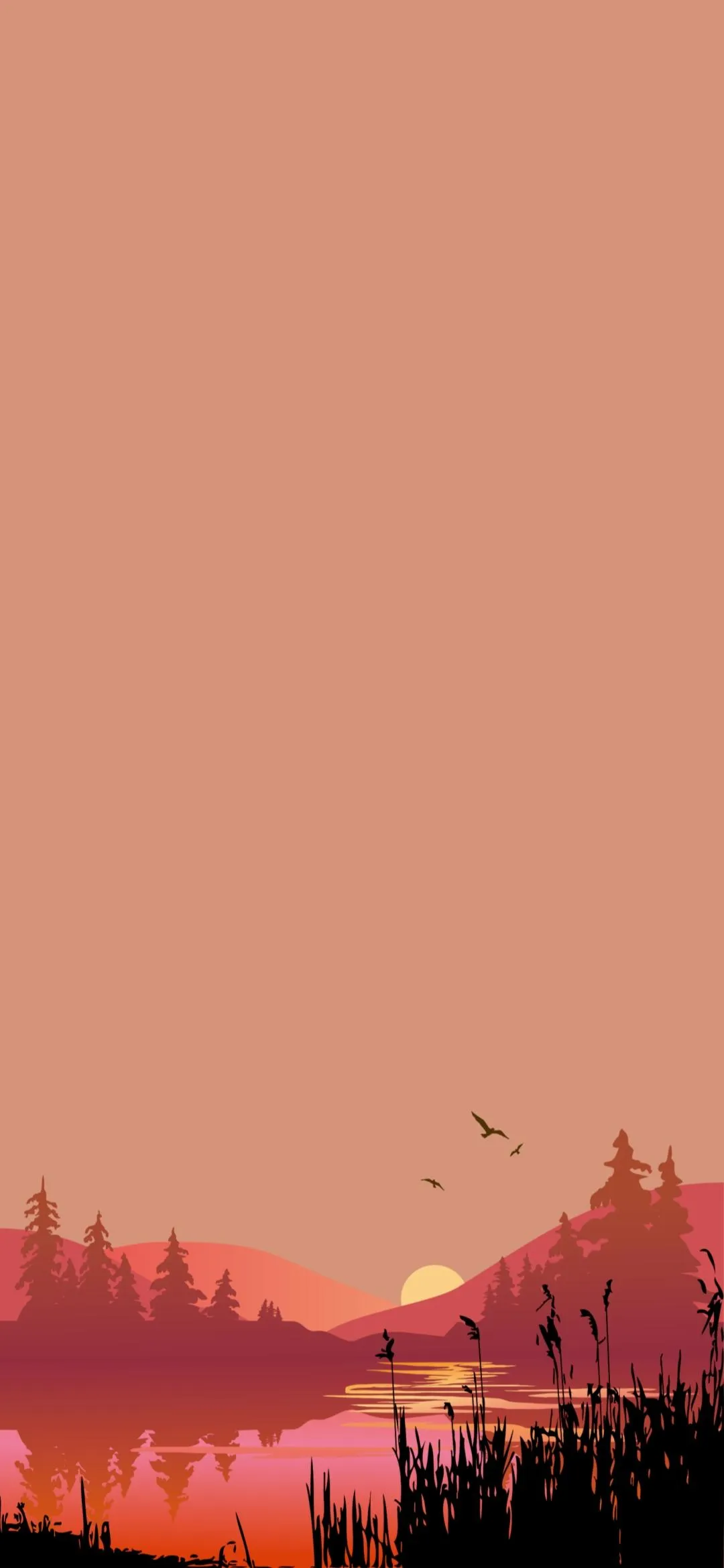 Red Horizon Landscape with Distant Forest View Wallpaper