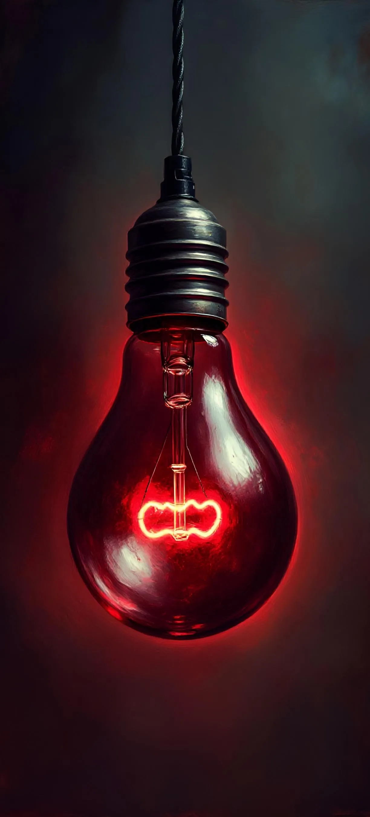 Red Light Bulb Glowing in Dark Futuristic Setting Wallpaper