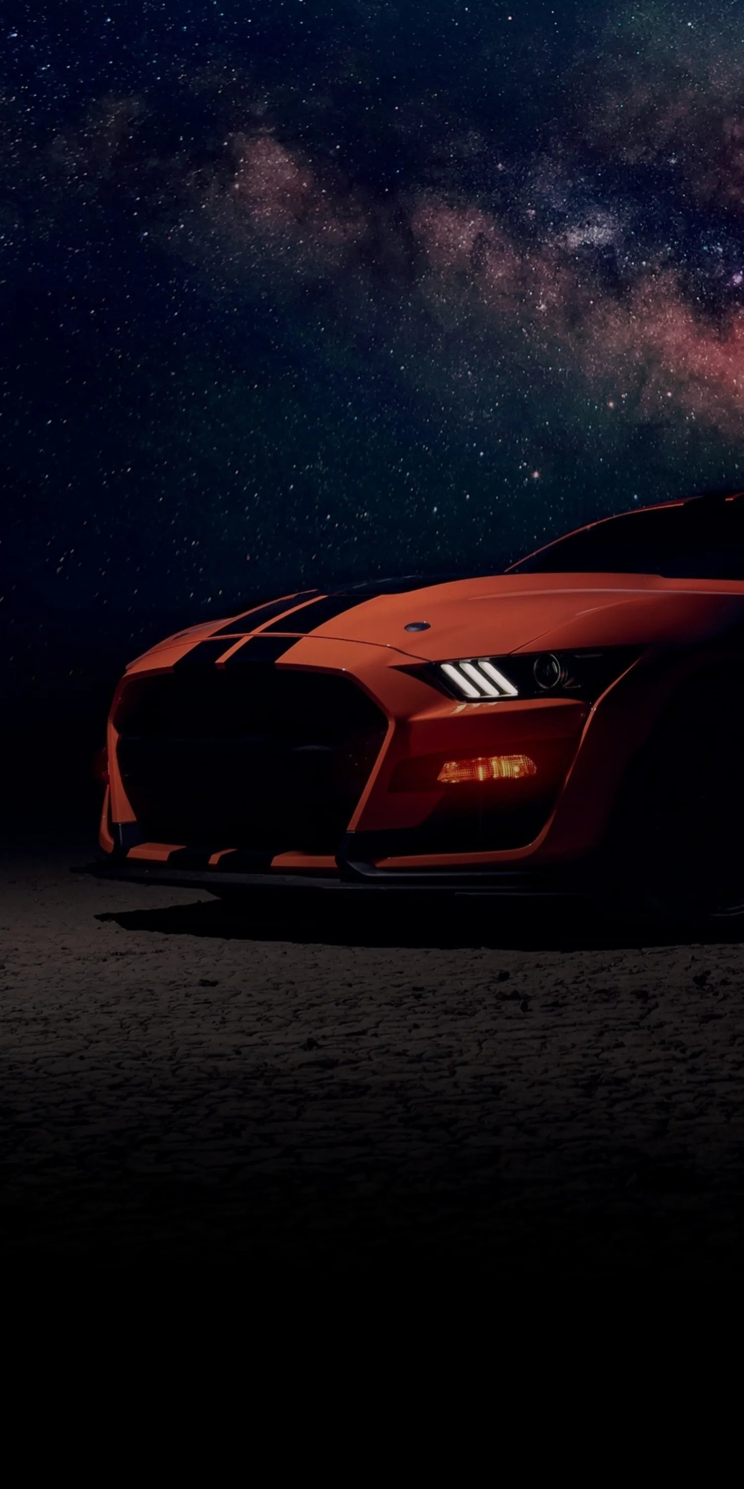 Red Luxury Sports Car in a Starry Night Dark Forest Setting