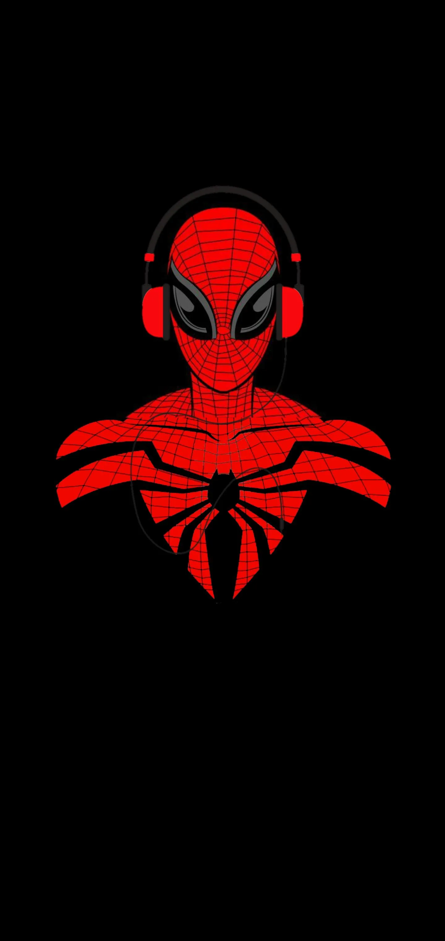 Red Masked Hero Symbol on Black Minimal Background Wallpaper