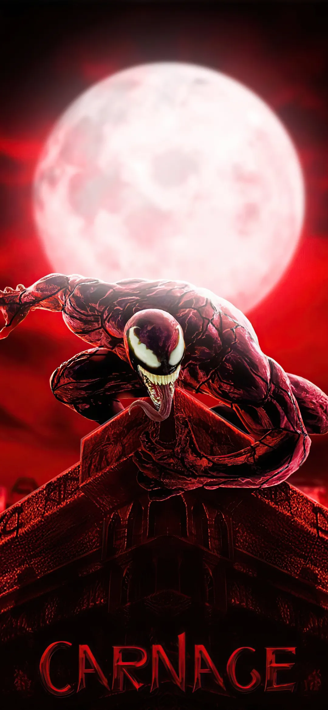 Red Moon Behind Carnage Marvel Character Closeup Image
