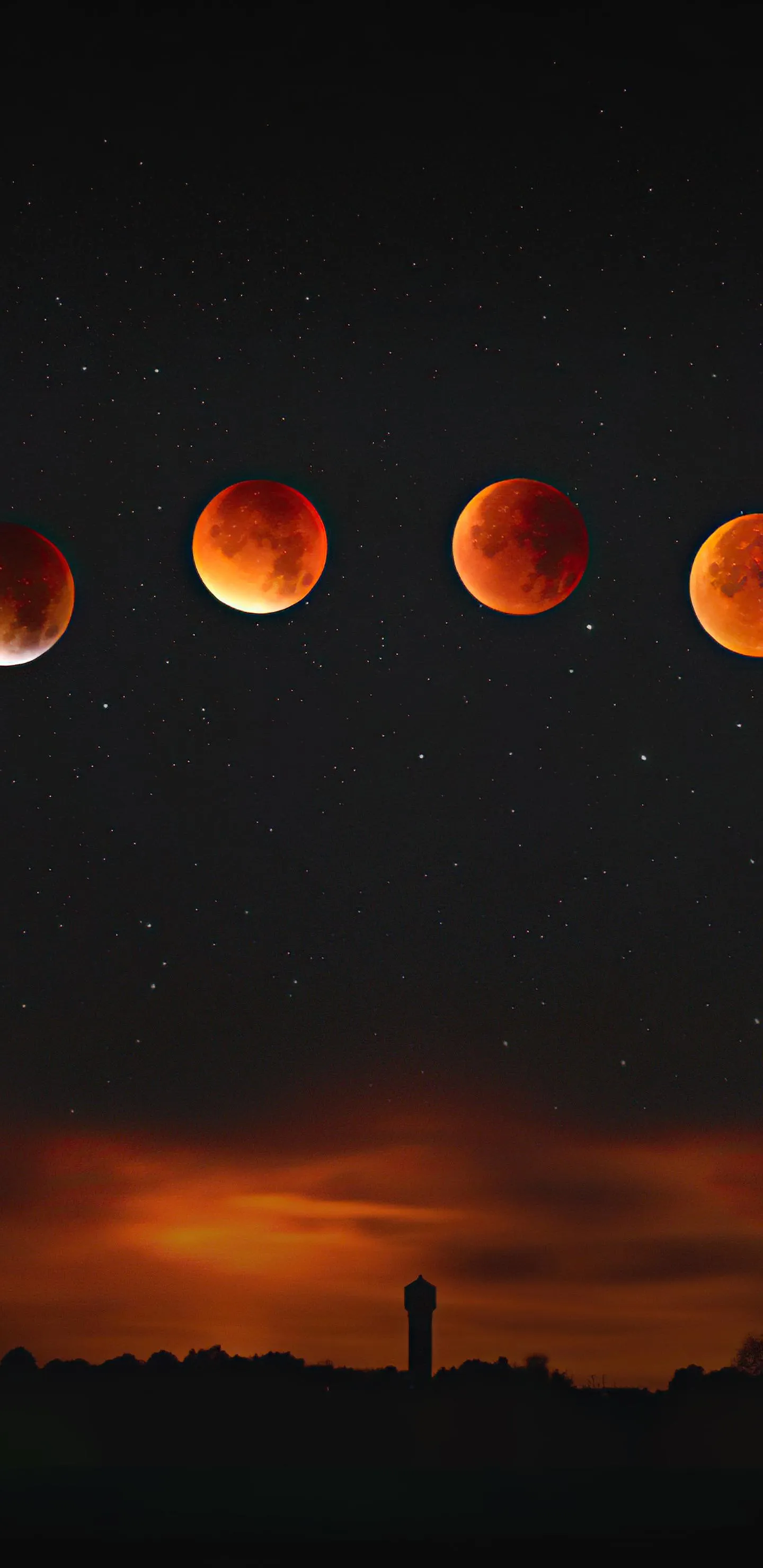 Red Moon Phases Over Sunset Sky Celestial Concept Scene