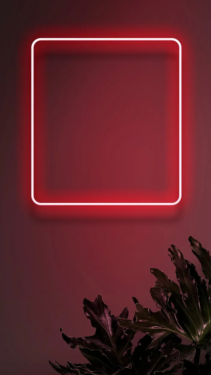 Red Neon Frame Glowing Softly Against Dark Forest Wallpaper