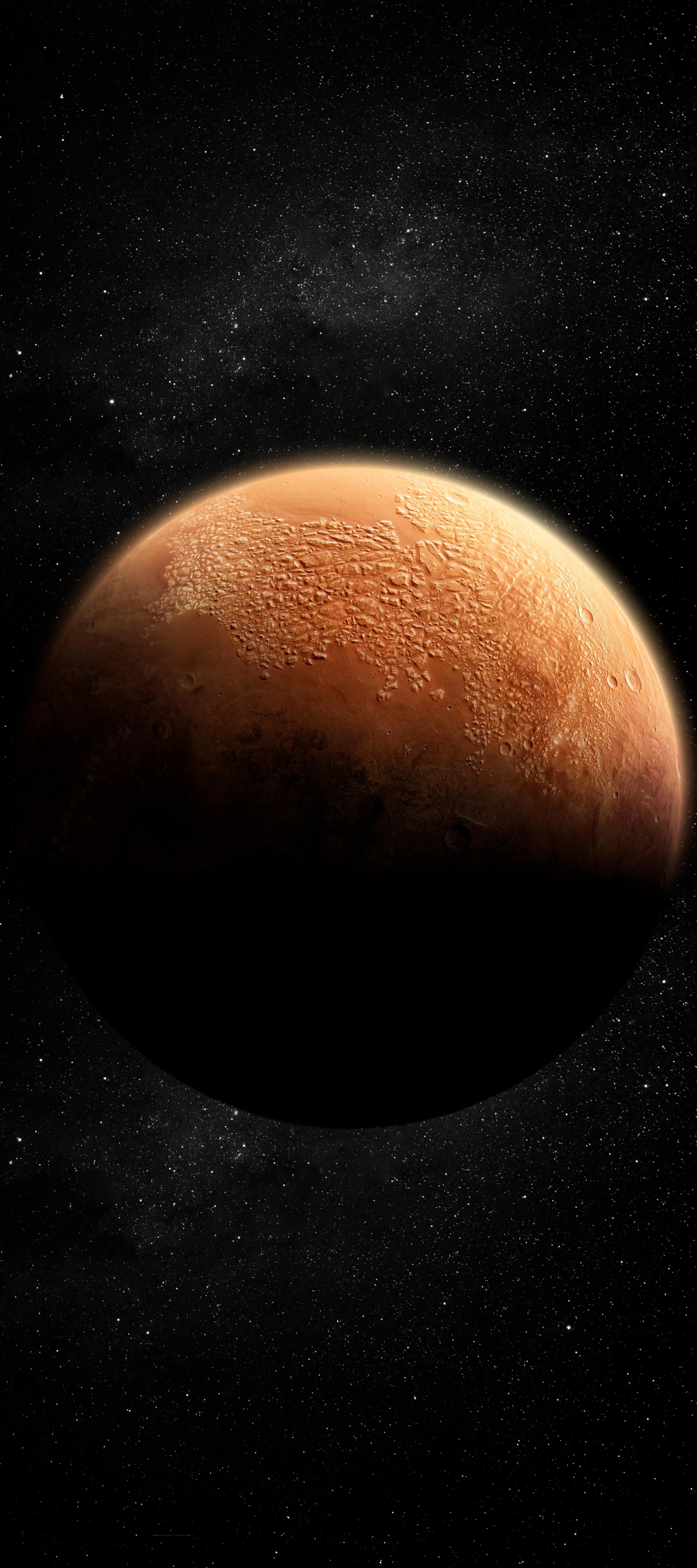Red Planet Floating in Outer Space with Stars Behind