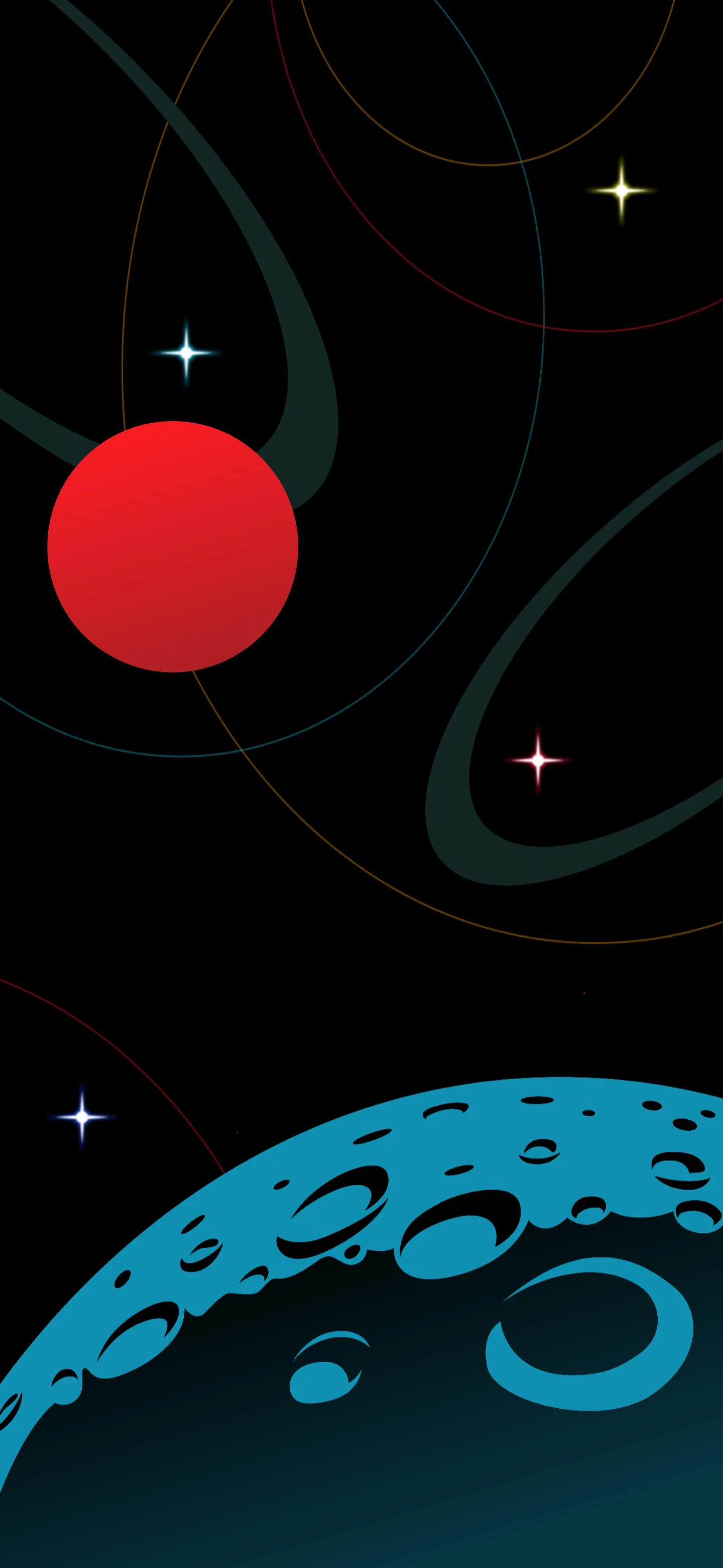 Red Planet Orbit Over Blue Cosmic Ocean Horizon Wallpaper