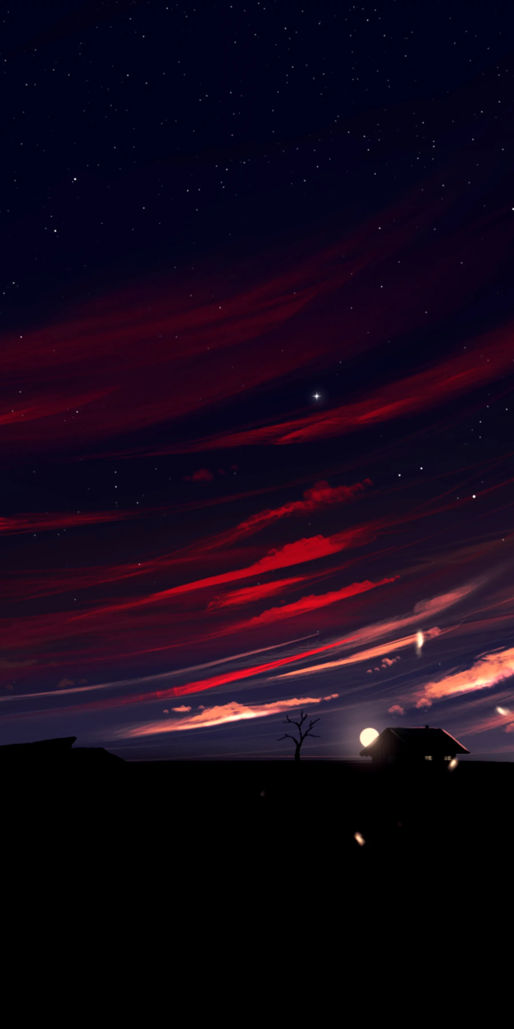 Red Purple Evening Sky with Silhouetted Horizon Wallpaper