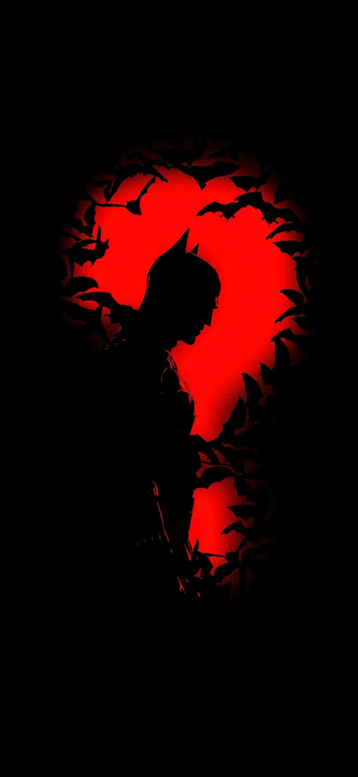 Red Question Mark Glowing in Black Horror Background