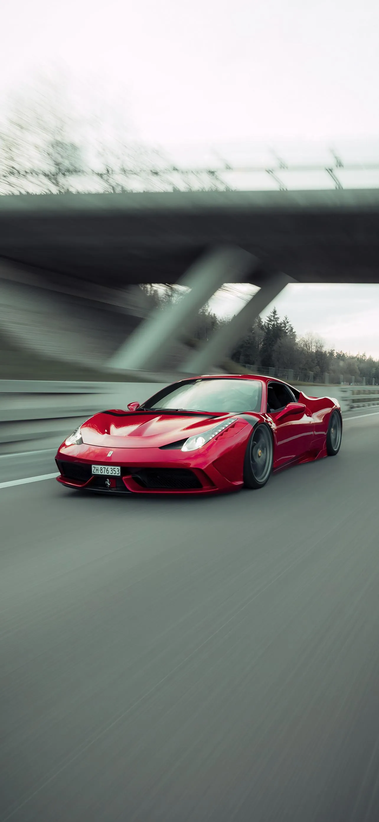 Red Racing Car Speeding On Modern City Highway Track