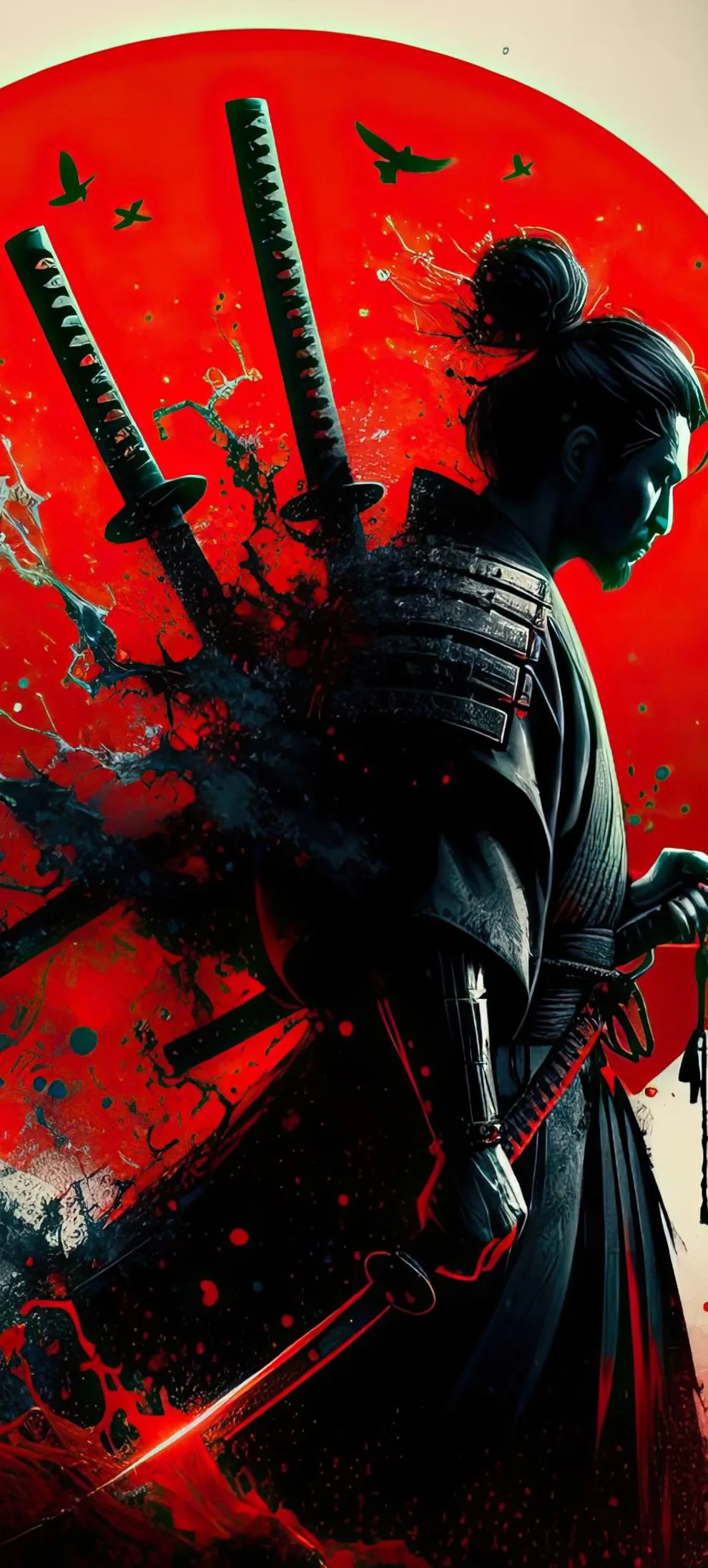 Red Samurai Warrior with Katana in Action Pose Wallpaper