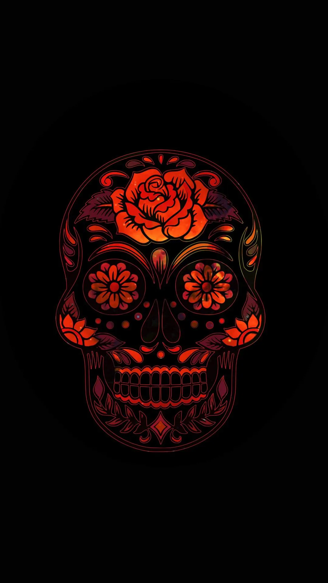 Red Skull Design with Glowing Pattern on Black Base
