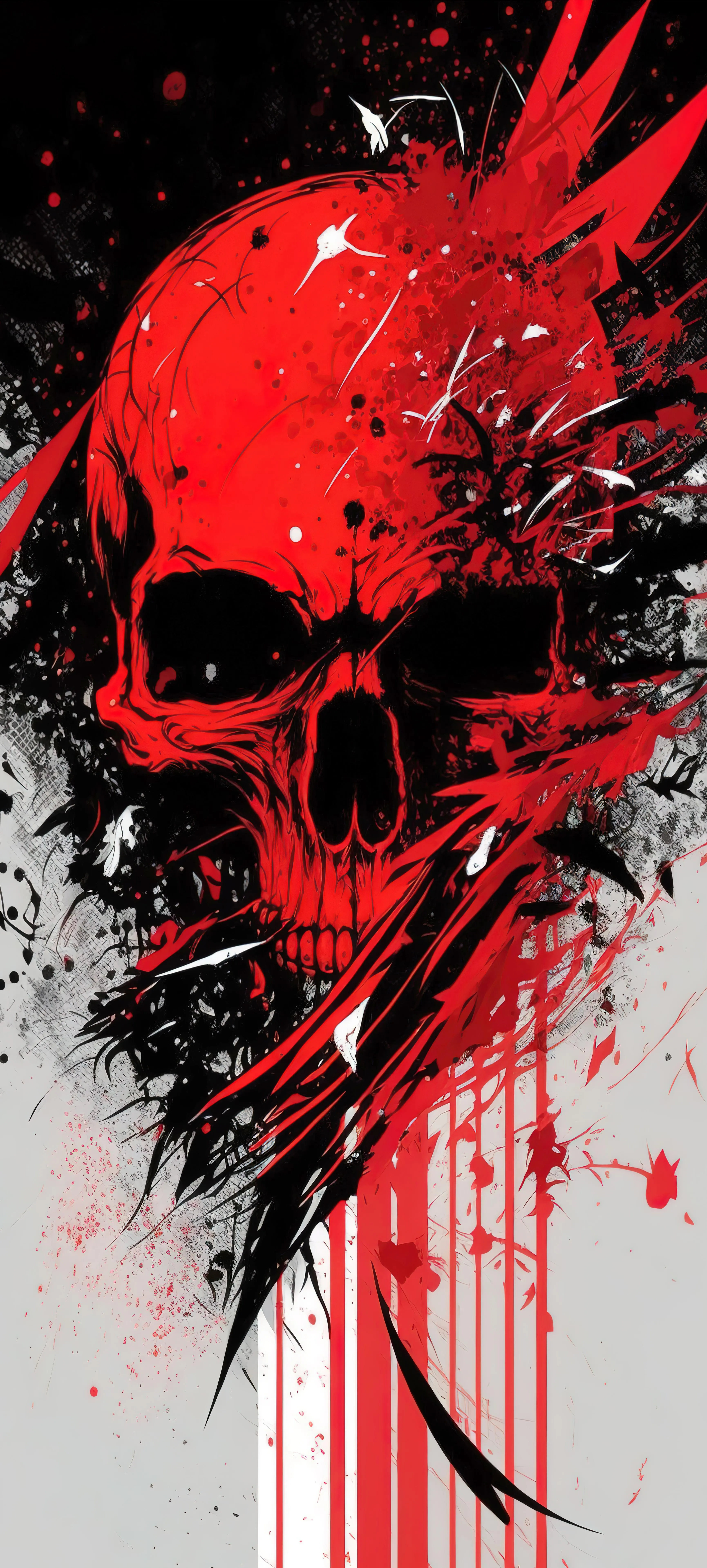 Red Skull Graphic with Dripping Paint and Black Backdrop