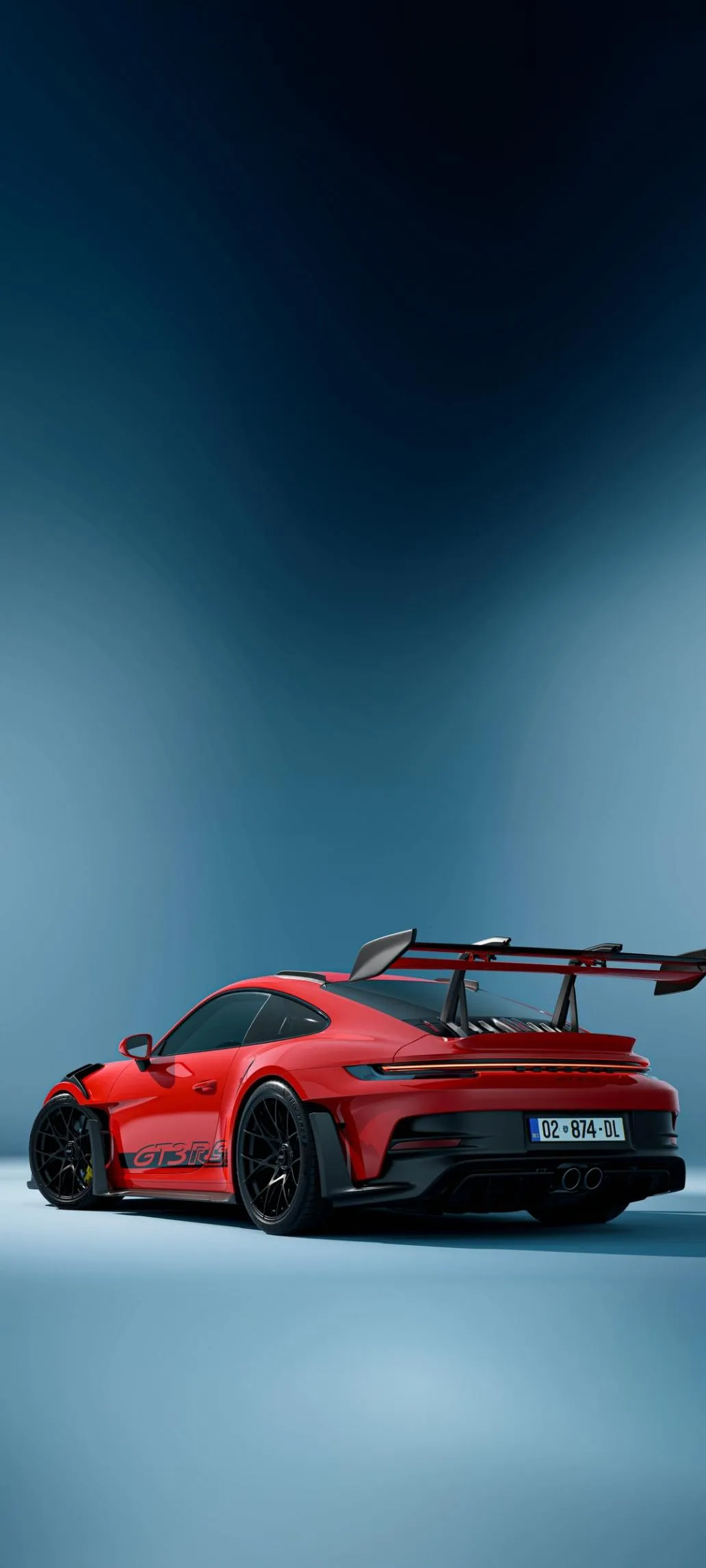 Red Sports Car in Misty Blue Modern Environment Wallpaper