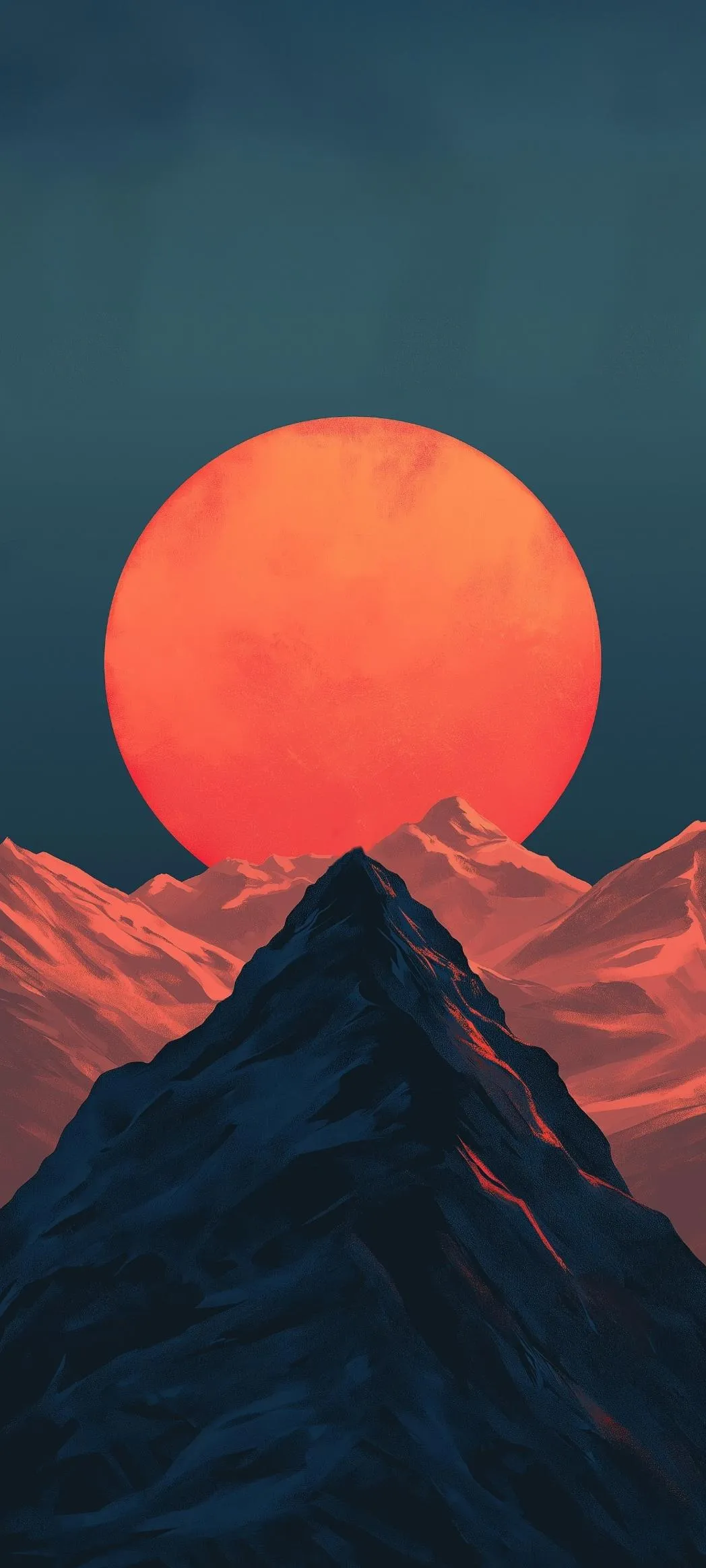 Red Sun Over Black Mountains Minimal Landscape Wallpaper