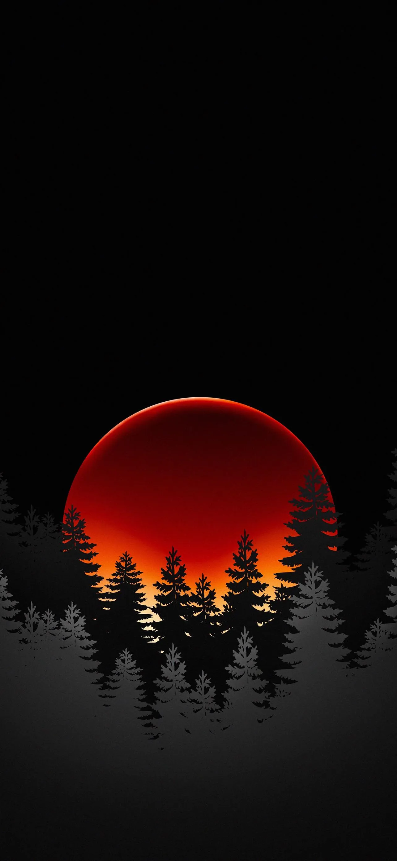 Red Sun over Forest Minimal Nature Wallpaper Background