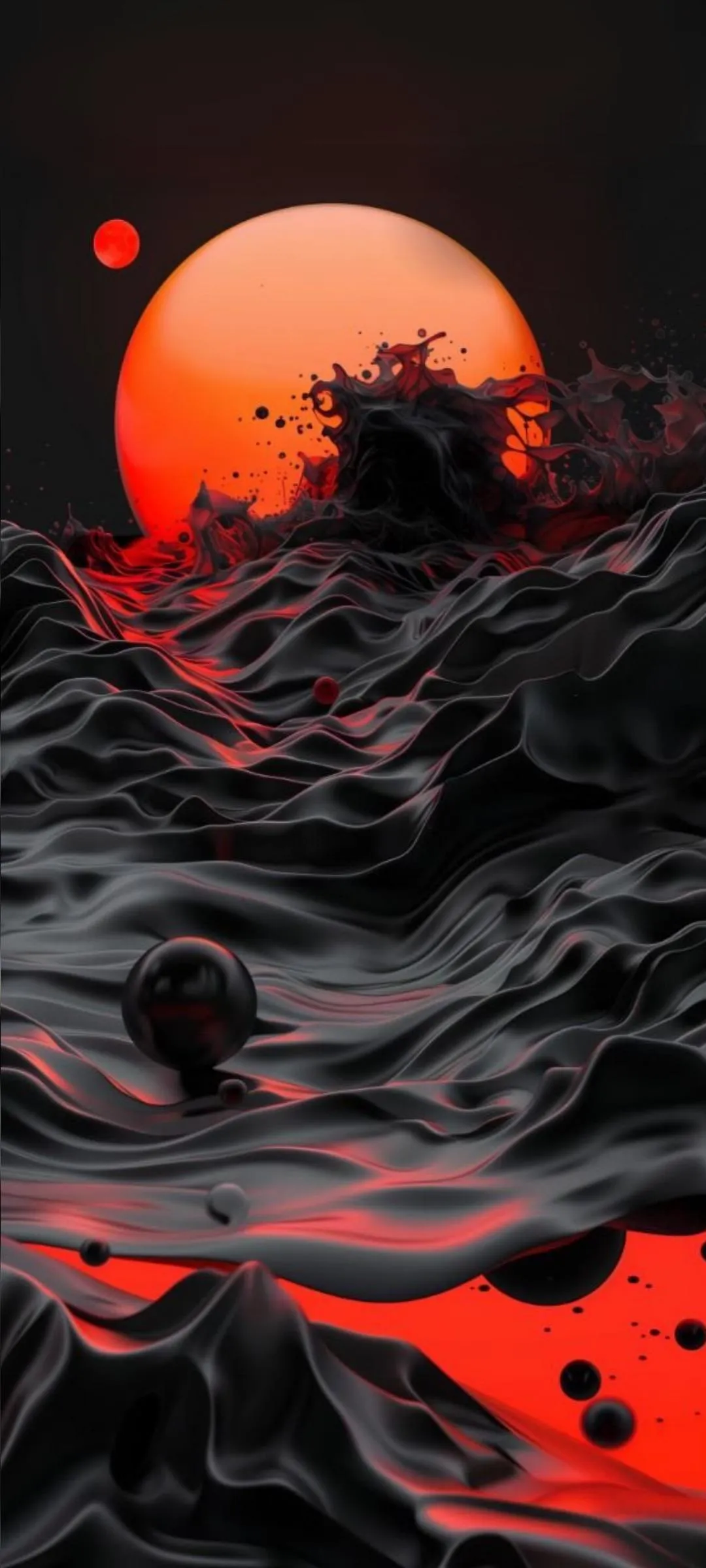 Red Sun Rising Over Dark Ocean Waves Artwork Wallpaper