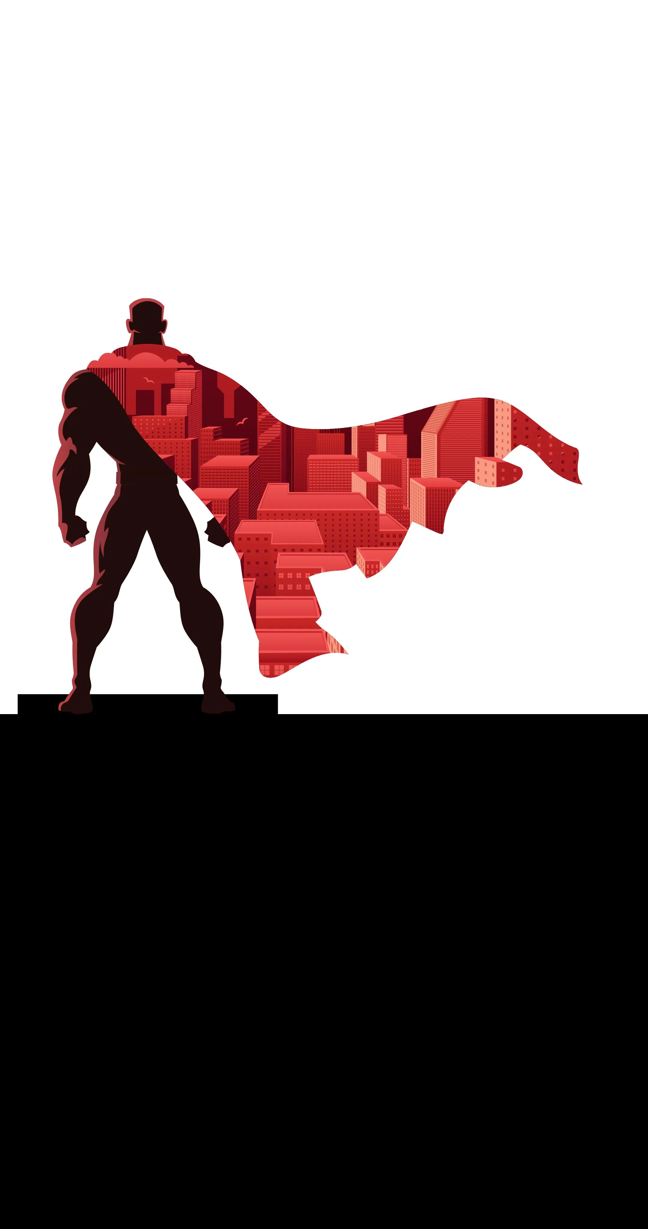 Red Superhero Standing Heroically in White and Black
