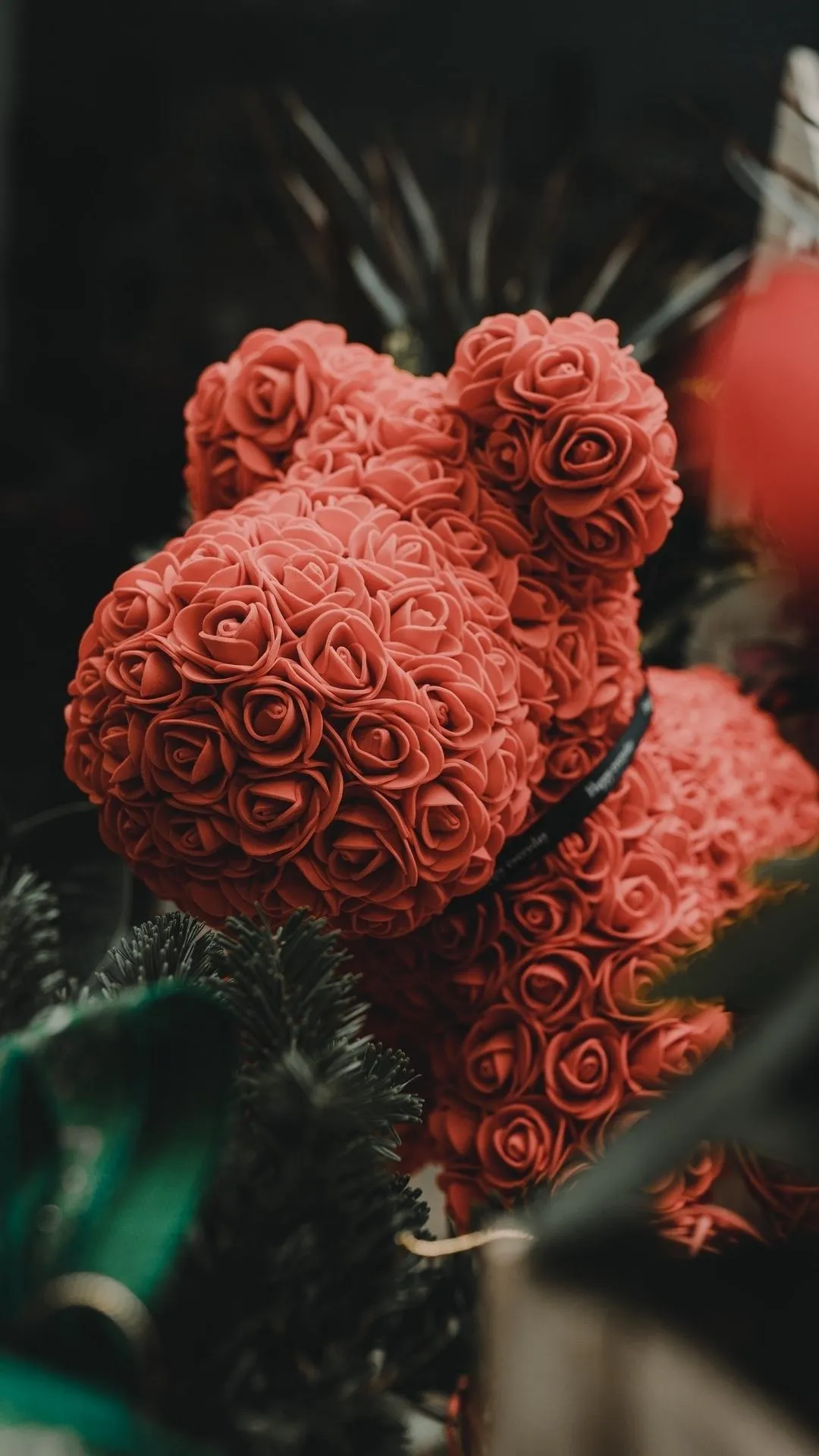 Red Teddy Bear Decorated with Romantic Floral Style