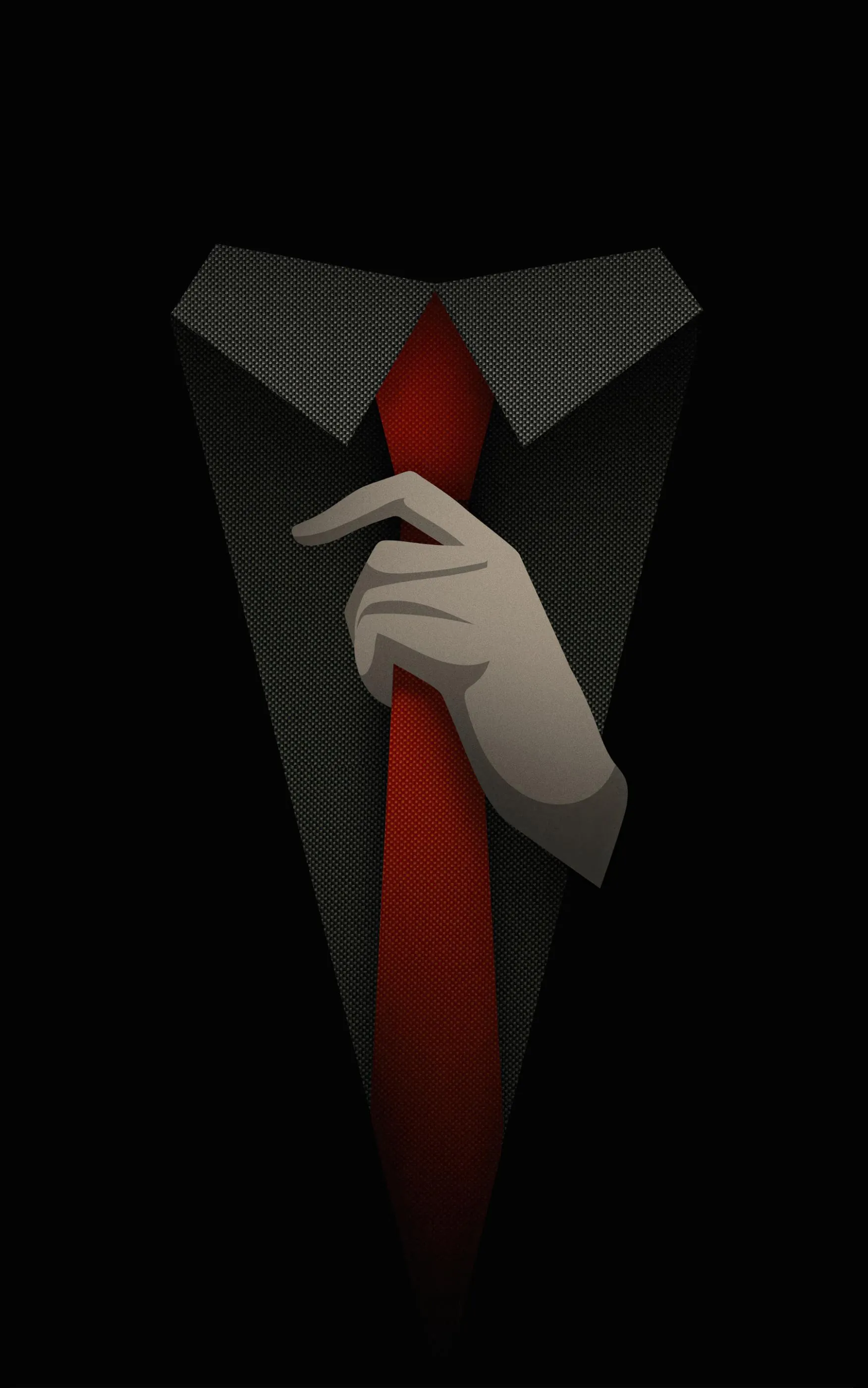 Red Tie on Black Suit with Mysterious Professional Look