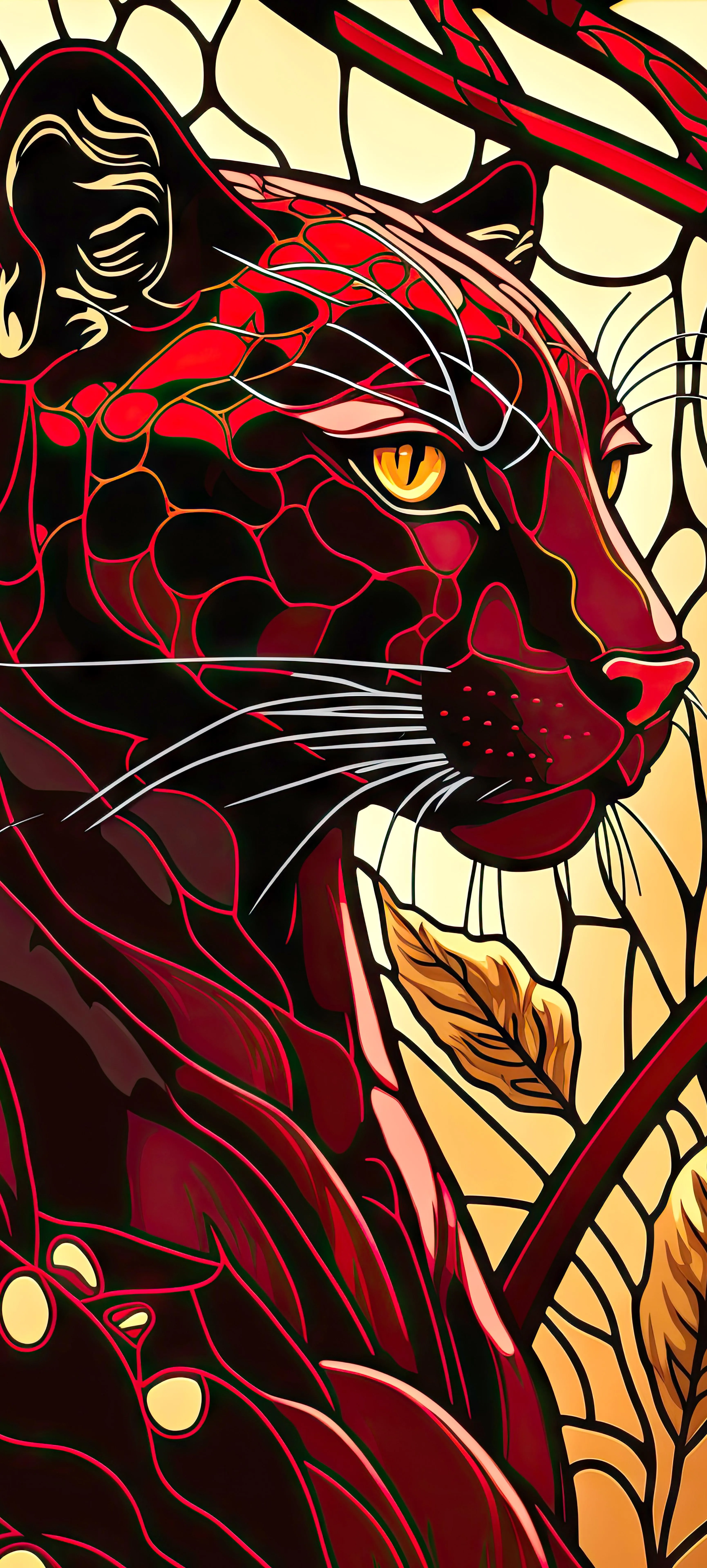 Red Tiger Illustration with Golden Abstract Background