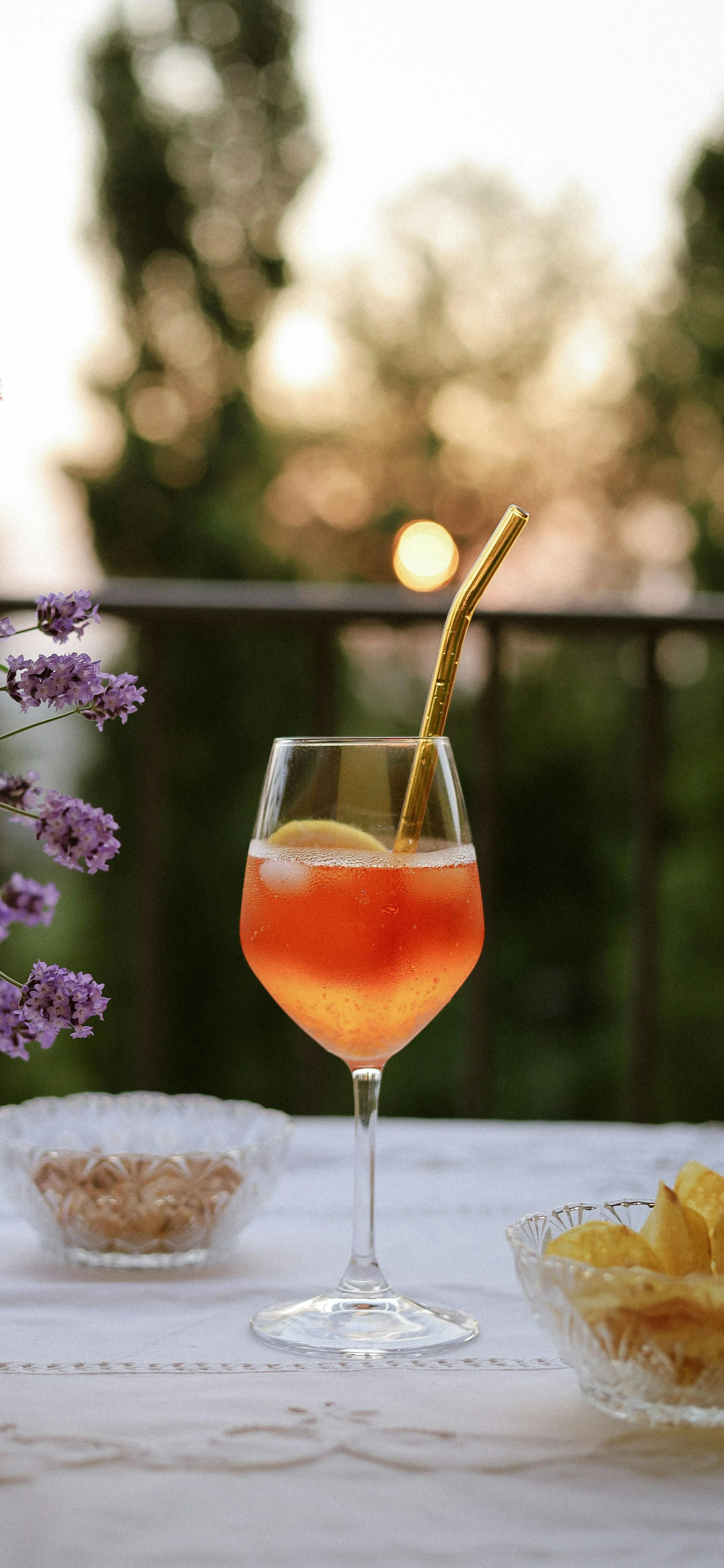 Refreshing Summer Drink in Glass with Natural Green Garden